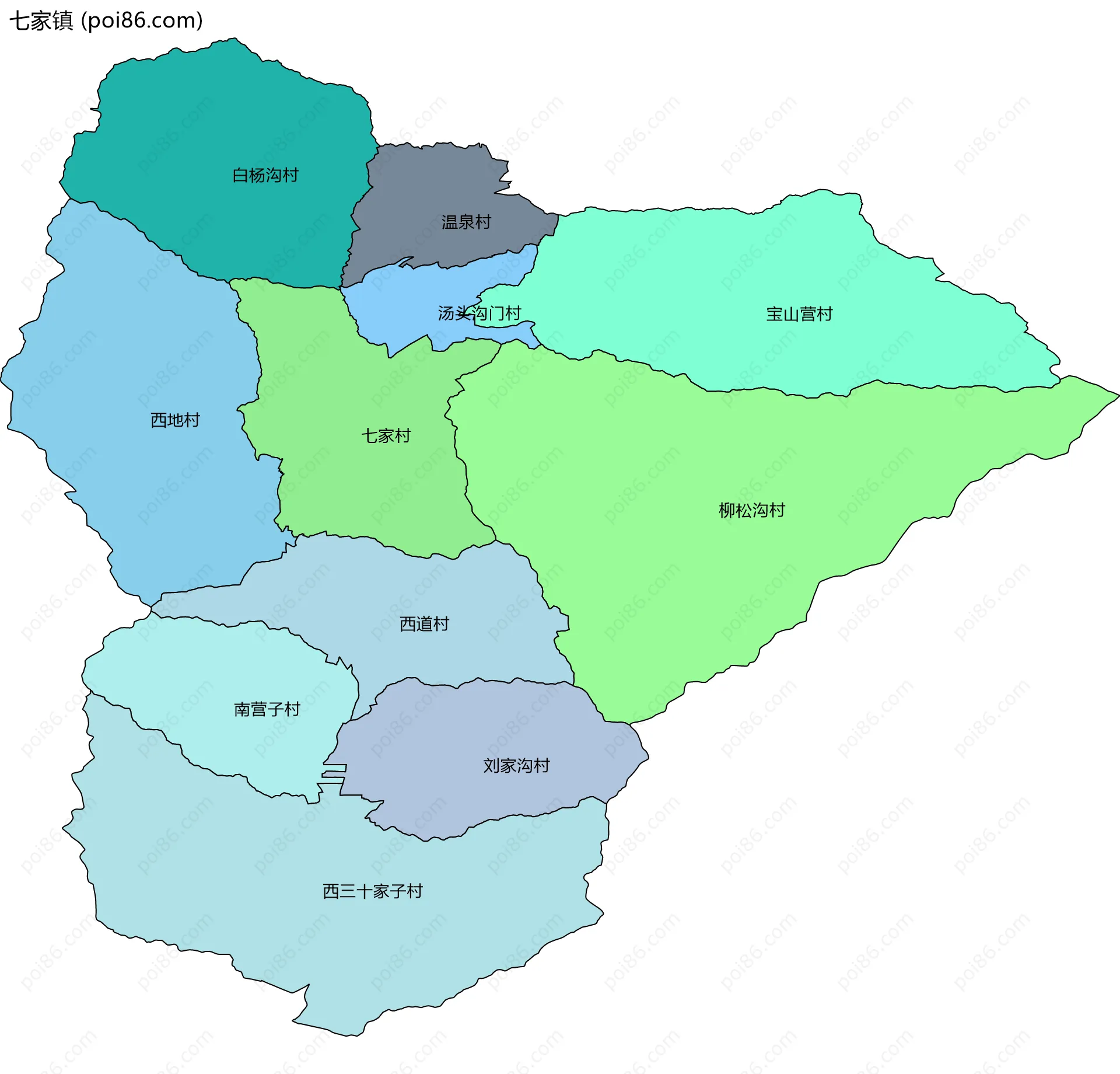 七家镇边界地图(五级行政区划)