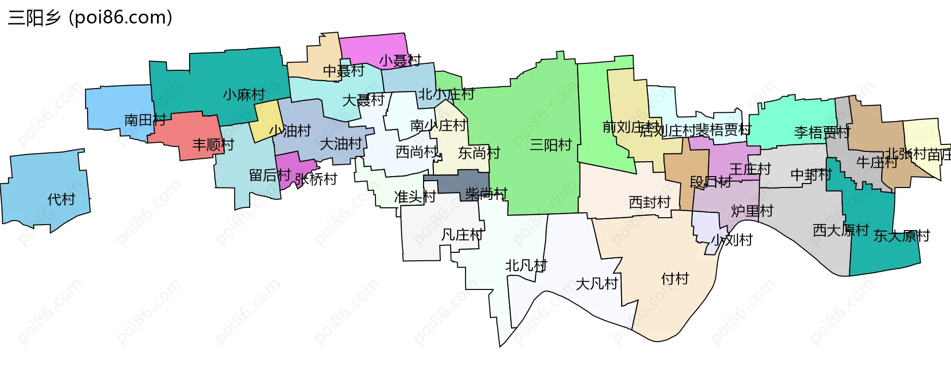 三阳乡边界地图(五级行政区划)