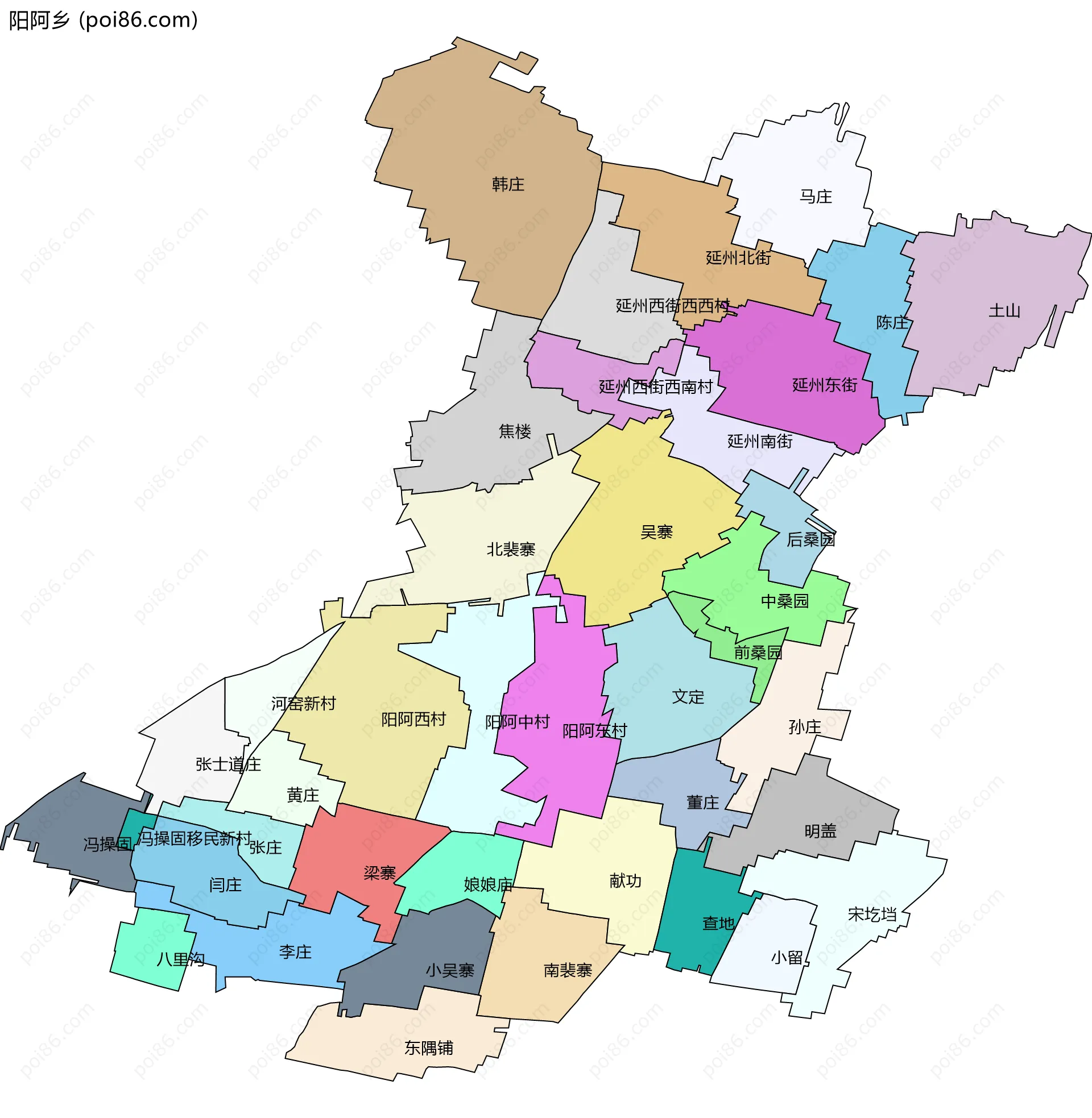 阳阿乡边界地图(五级行政区划)