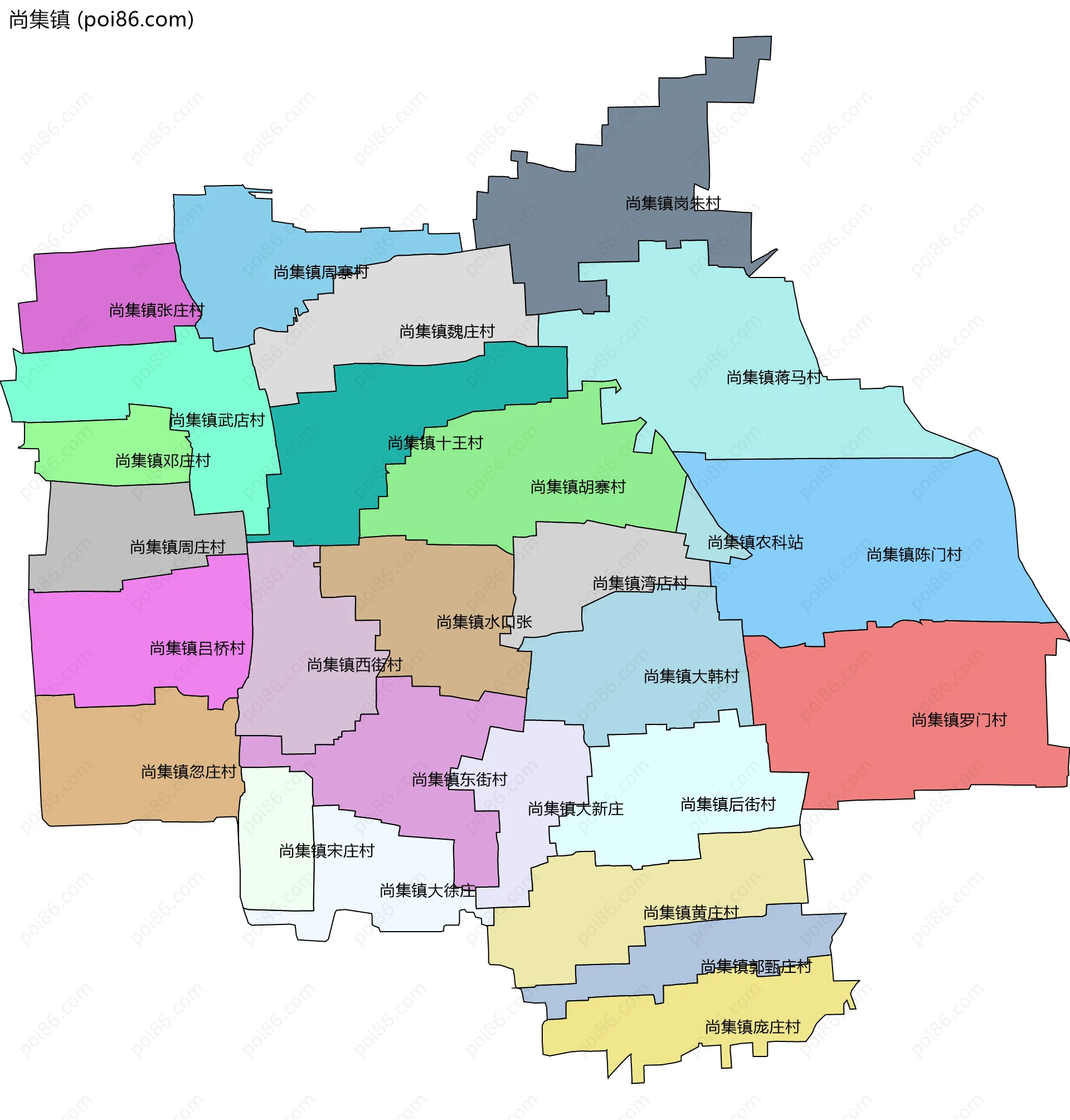 尚集镇边界地图(五级行政区划)