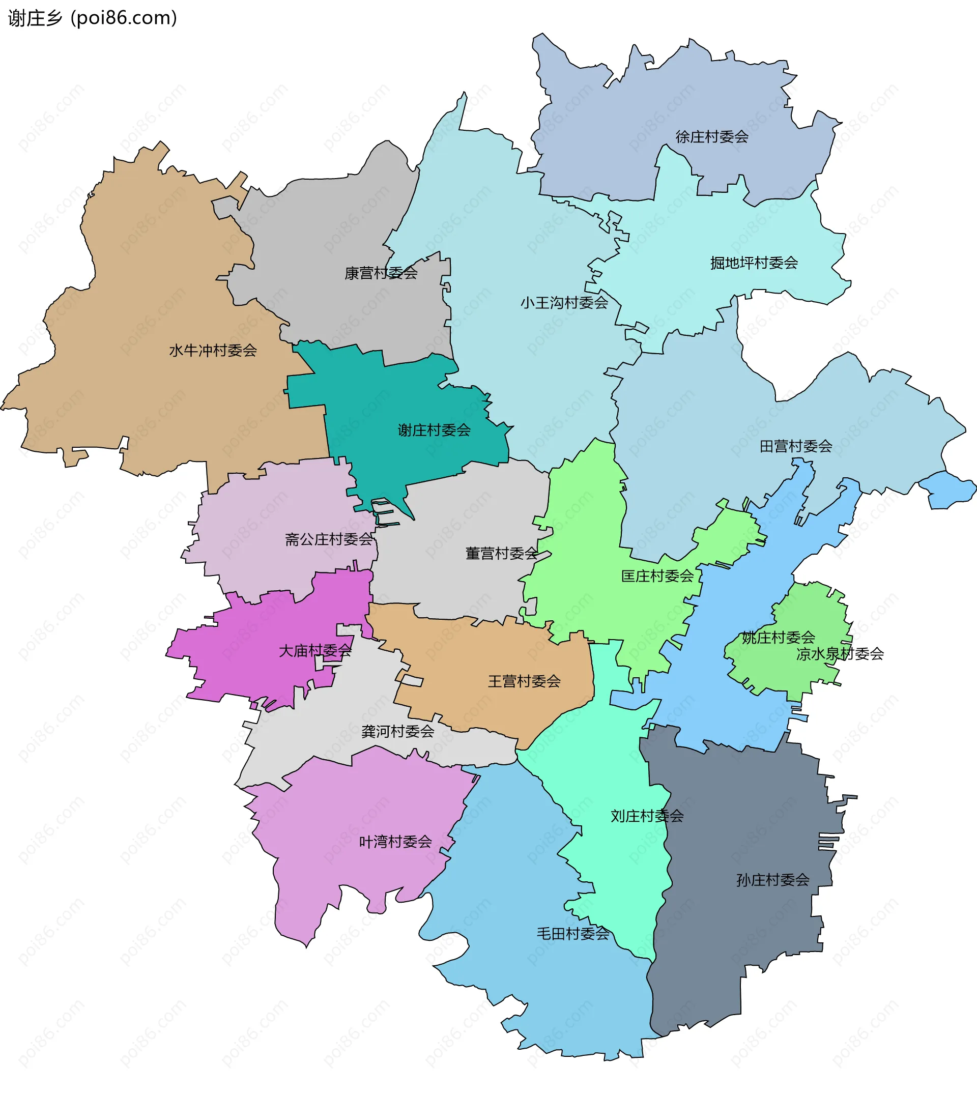 谢庄乡边界地图(五级行政区划)