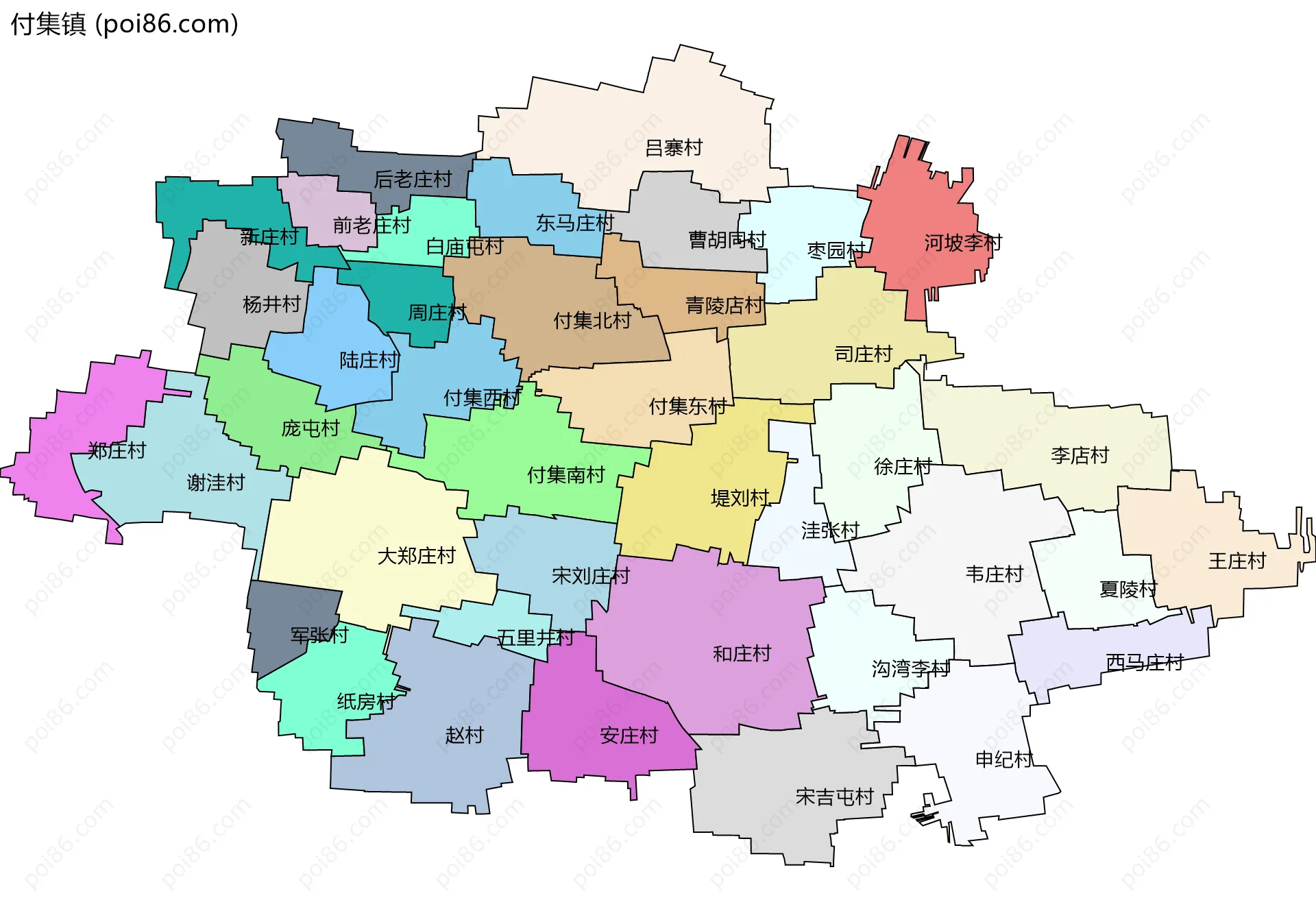付集镇边界地图(五级行政区划)