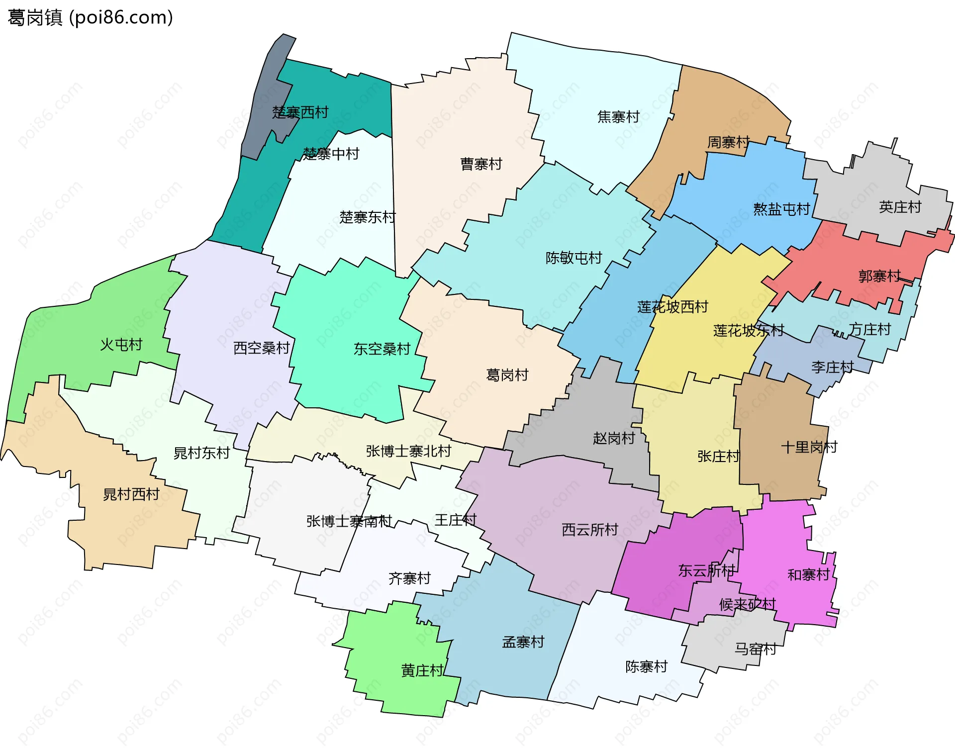 葛岗镇边界地图(五级行政区划)