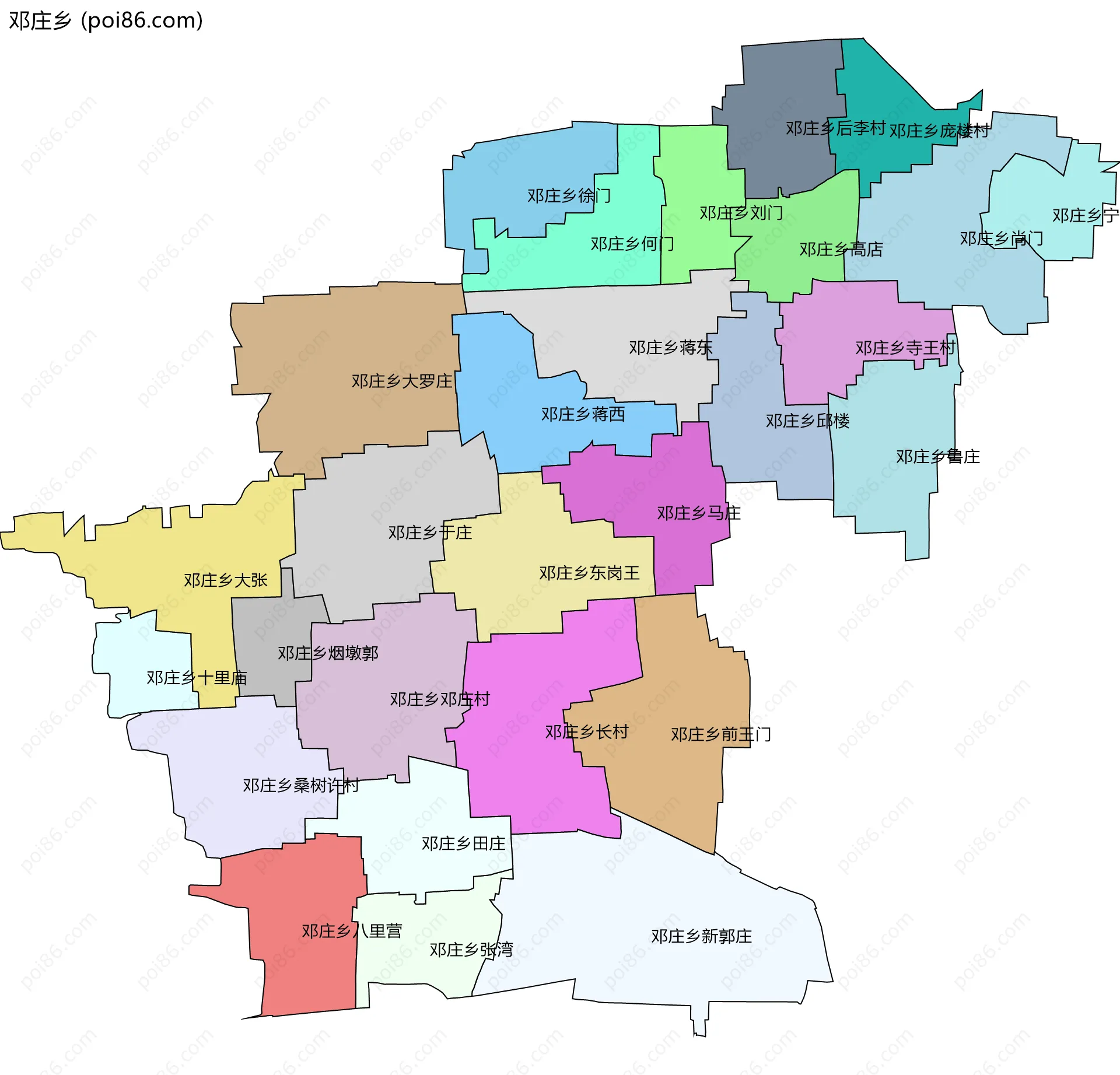 邓庄乡边界地图(五级行政区划)