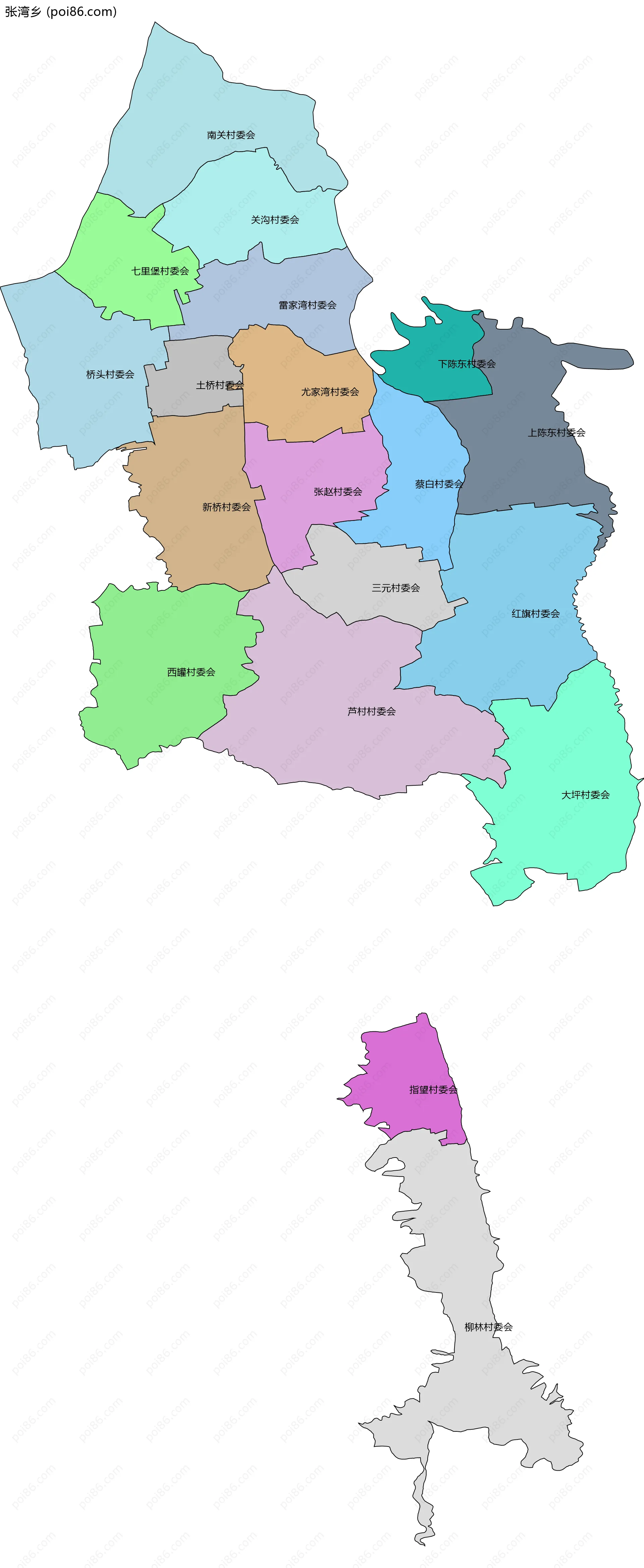 张湾乡边界地图(五级行政区划)