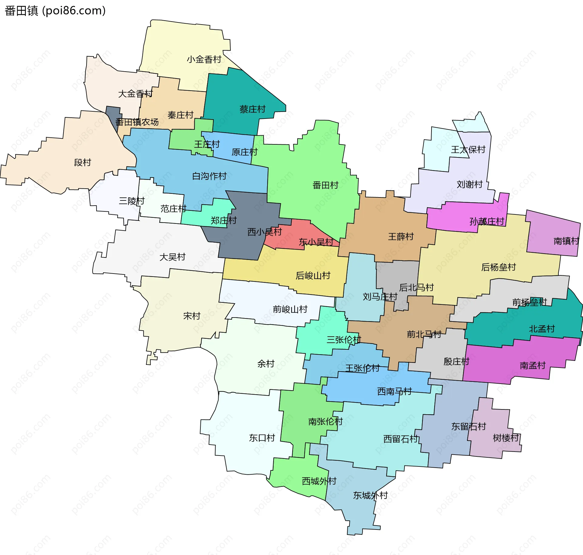 番田镇边界地图(五级行政区划)