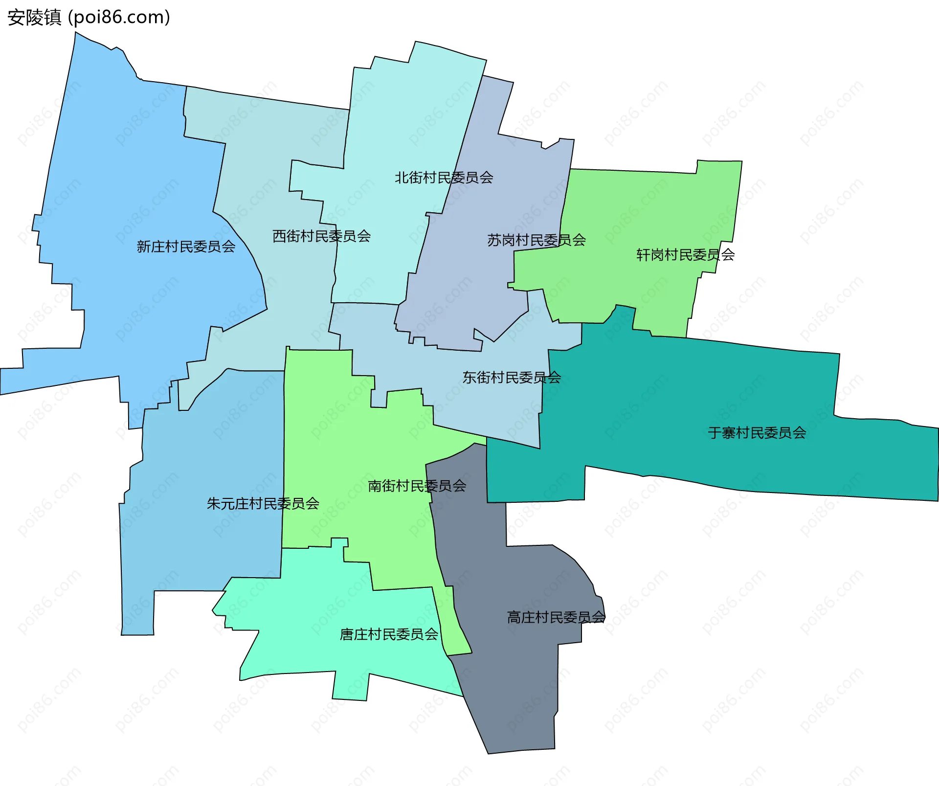 安陵镇边界地图(五级行政区划)