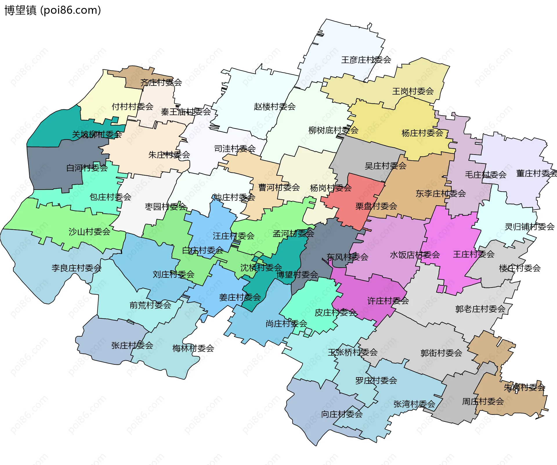 博望镇边界地图(五级行政区划)