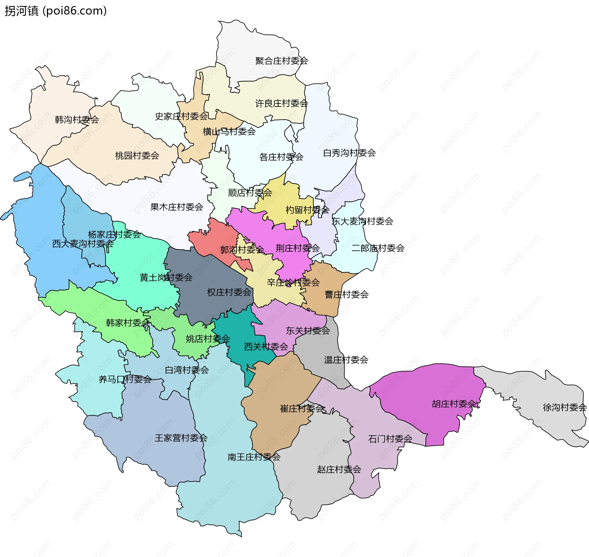 拐河镇边界地图(五级行政区划)