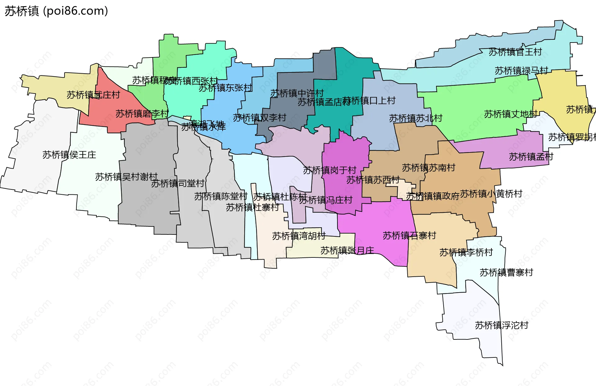 苏桥镇边界地图(五级行政区划)