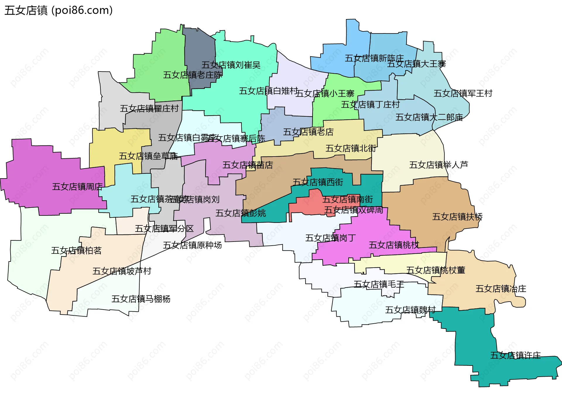 五女店镇边界地图(五级行政区划)