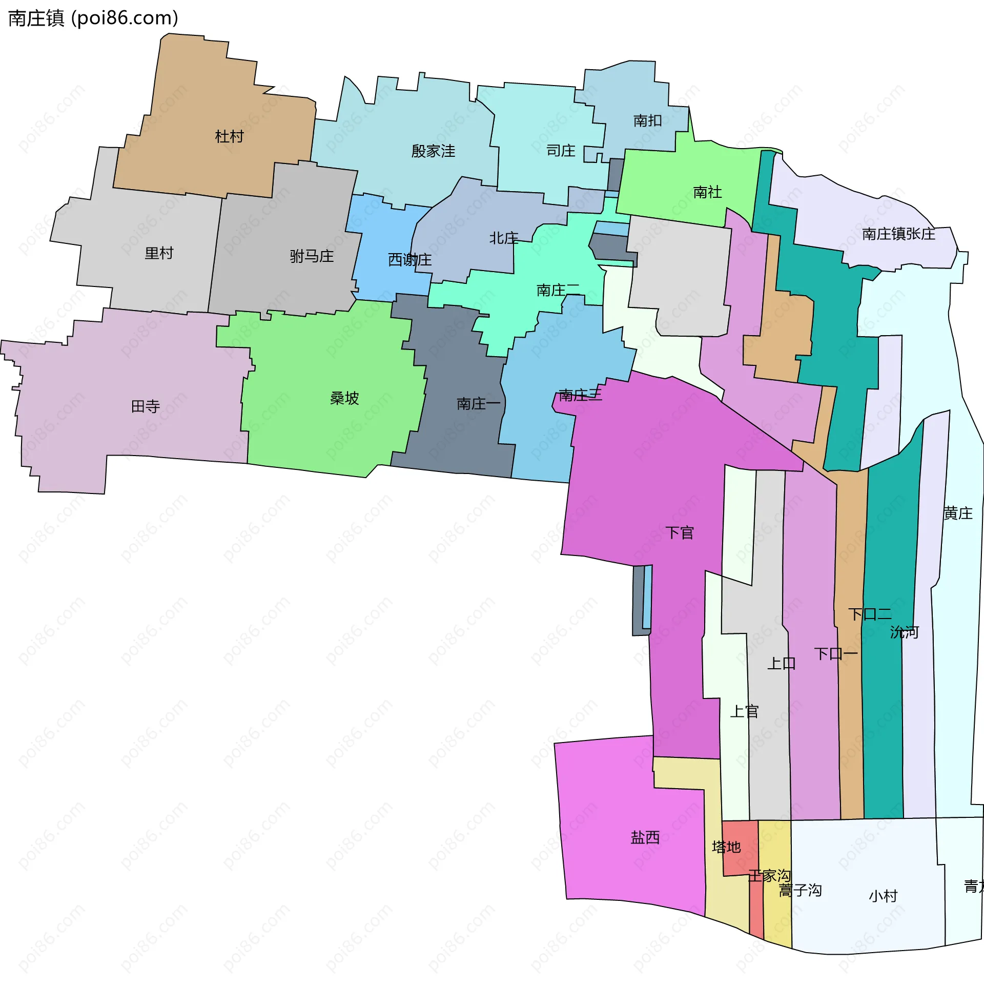 南庄镇边界地图(五级行政区划)