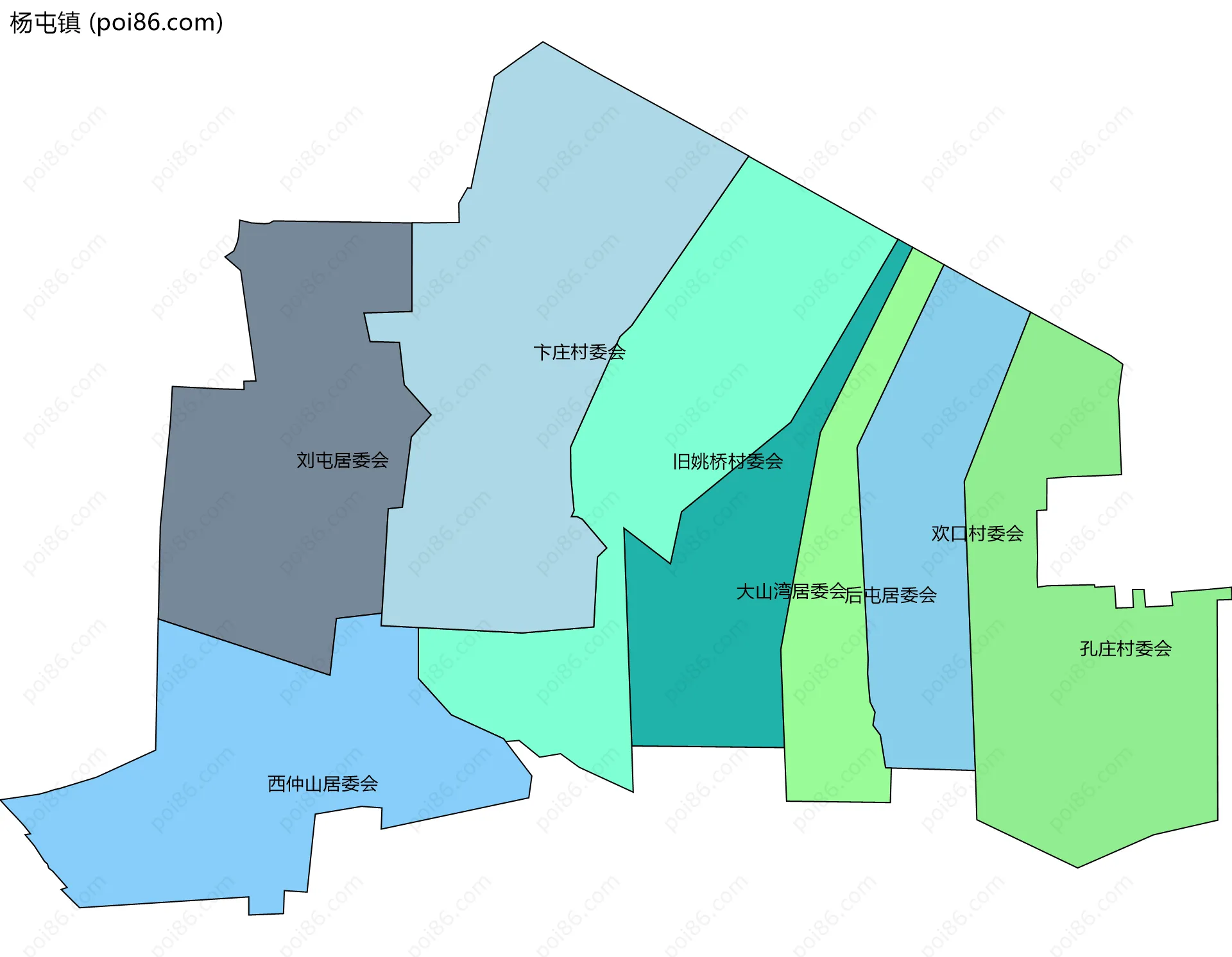 杨屯镇边界地图(五级行政区划)