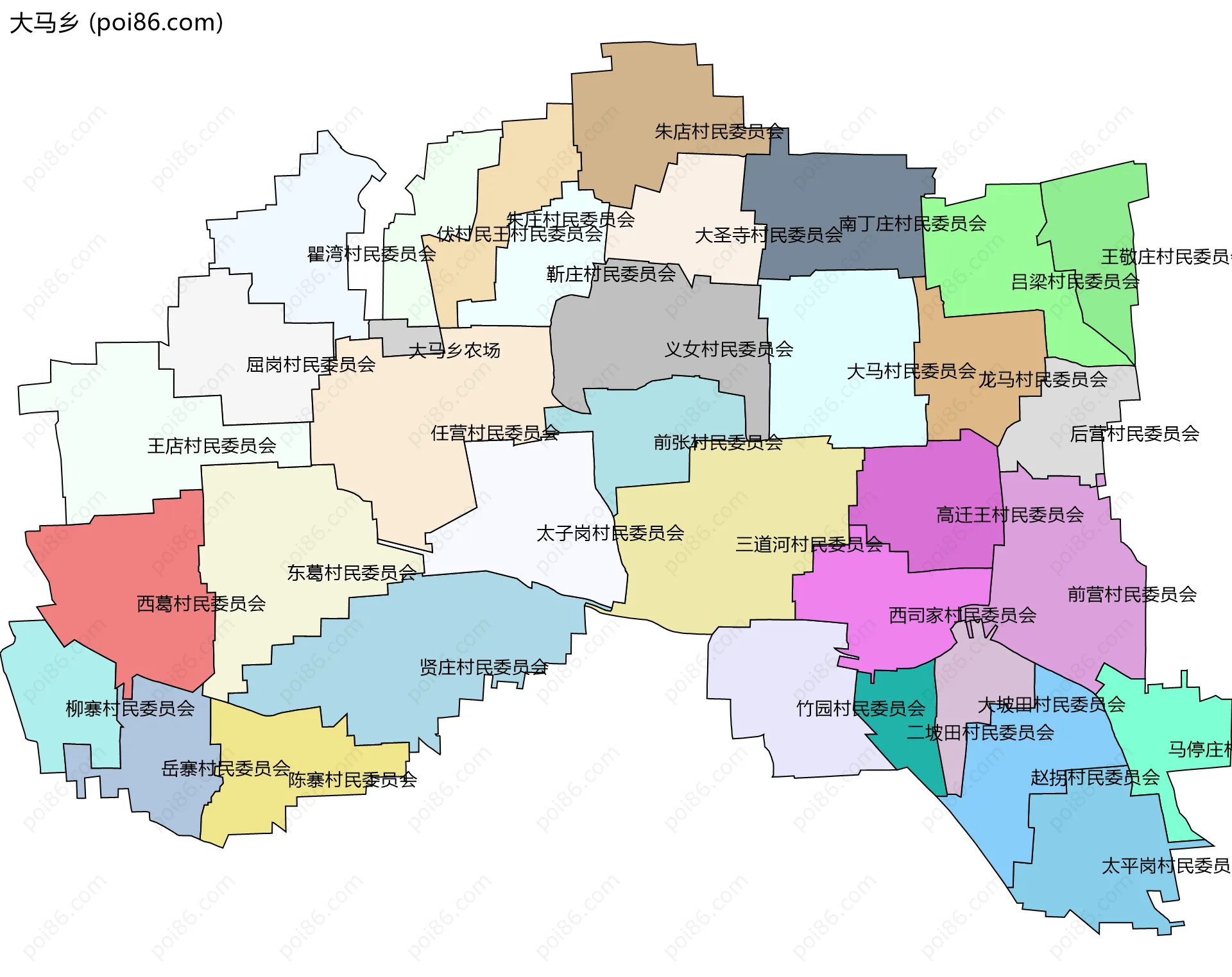 大马乡边界地图(五级行政区划)