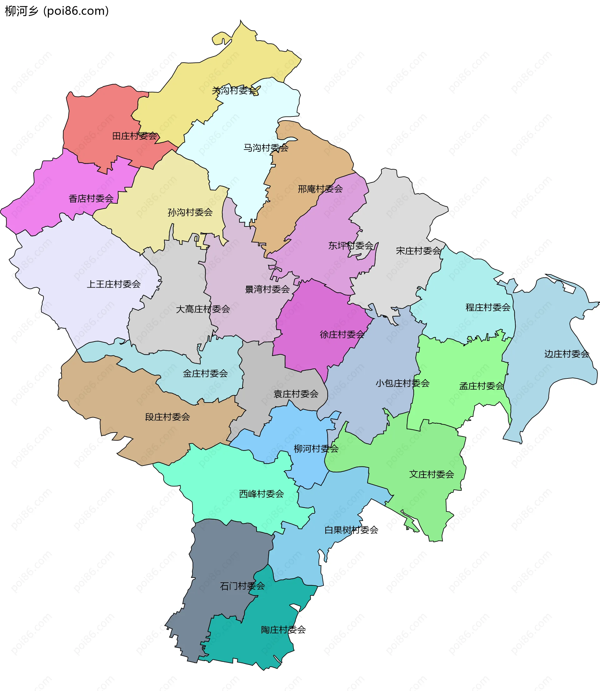 柳河乡边界地图(五级行政区划)