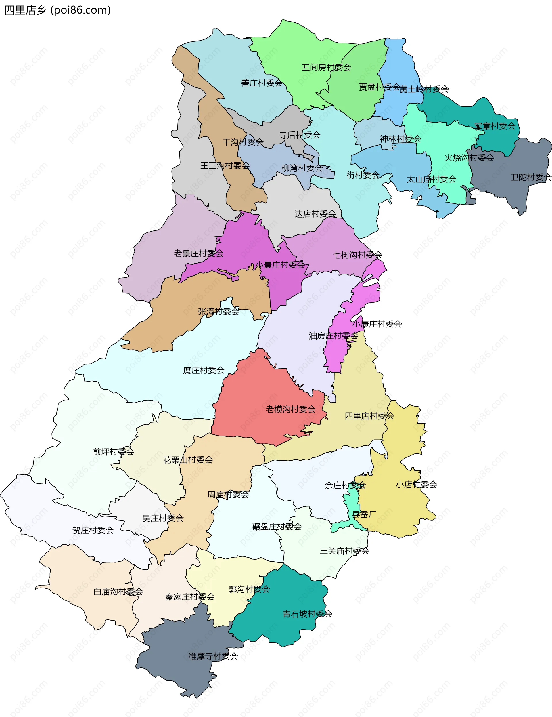 四里店乡边界地图(五级行政区划)