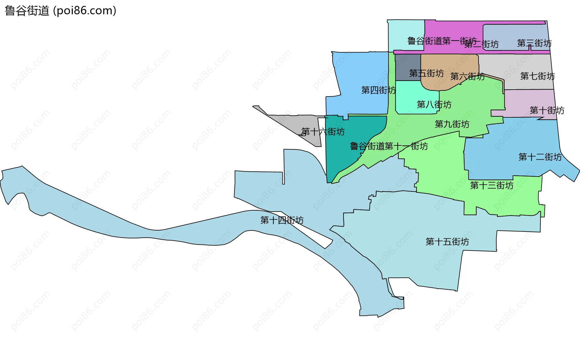 鲁谷街道边界地图(五级行政区划)