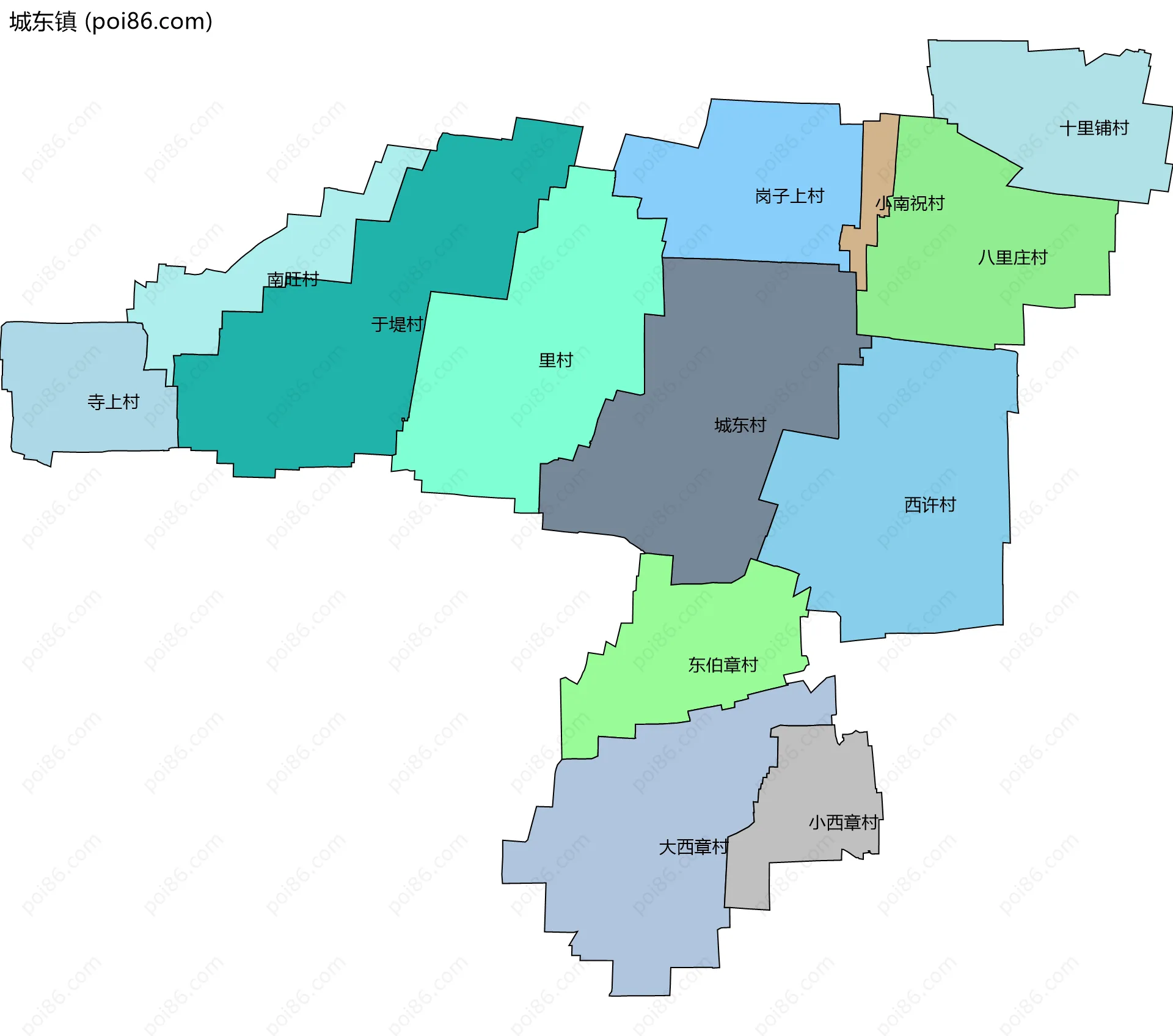 城东镇边界地图(五级行政区划)