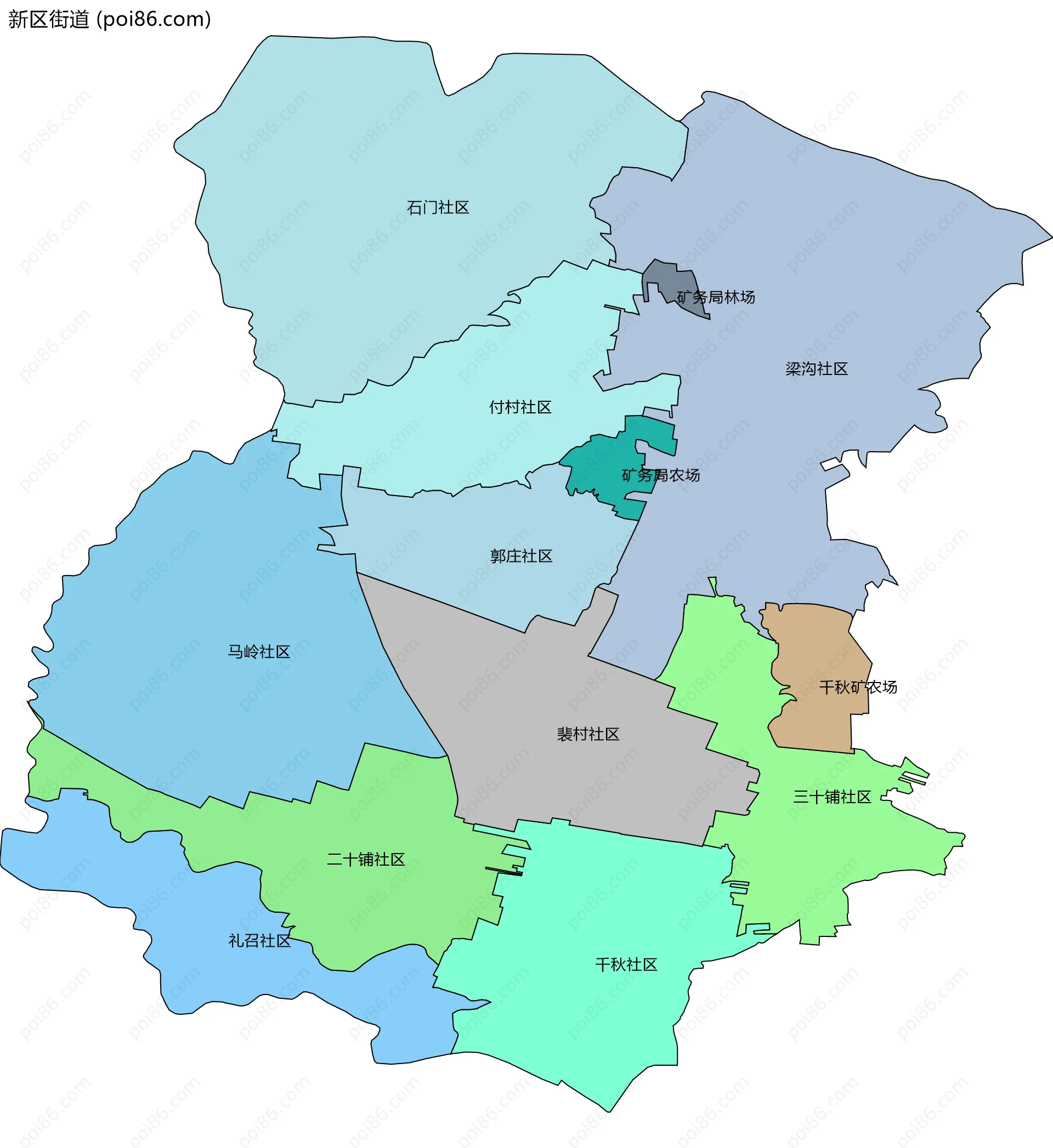 新区街道边界地图(五级行政区划)
