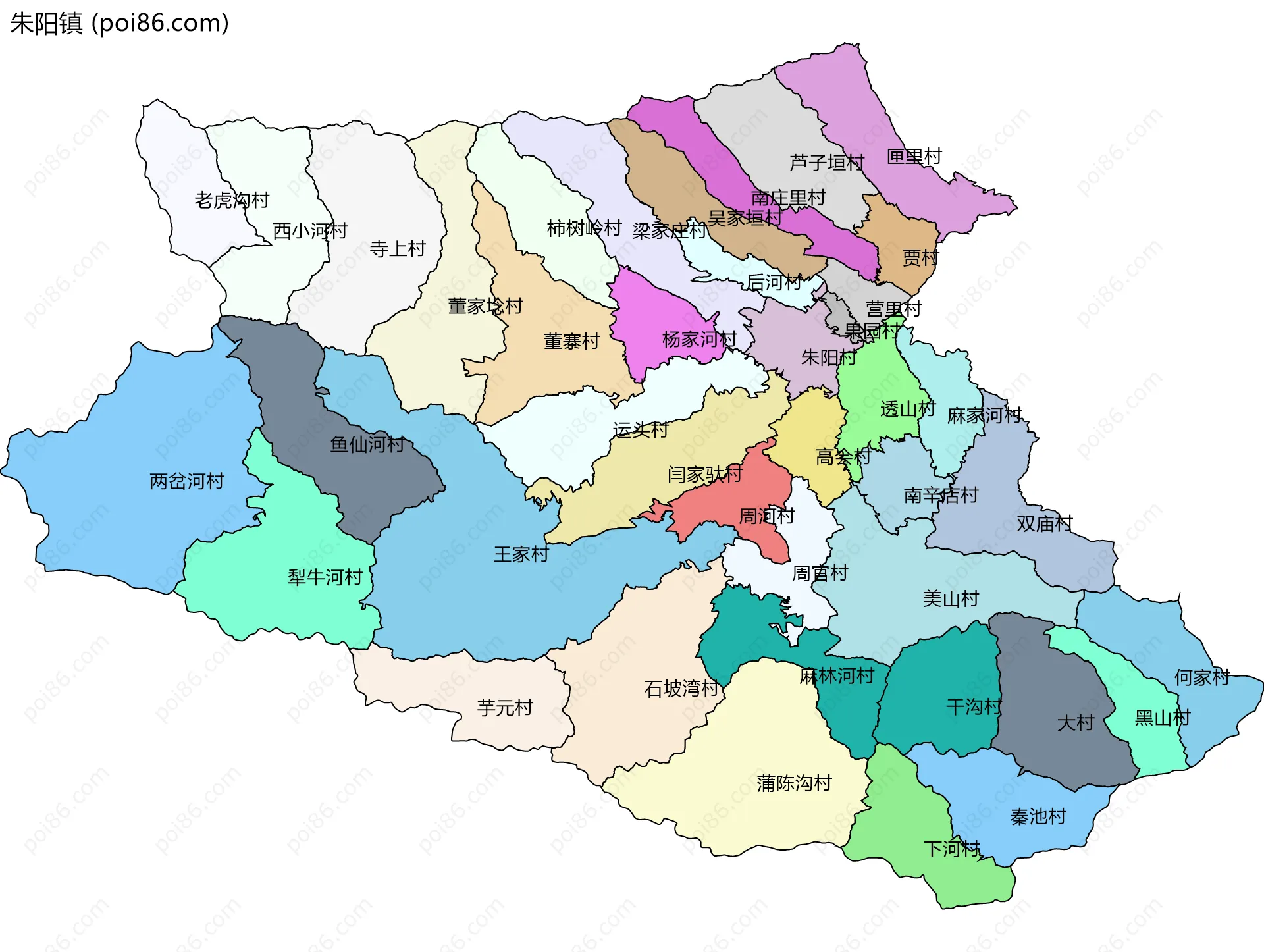 朱阳镇边界地图(五级行政区划)