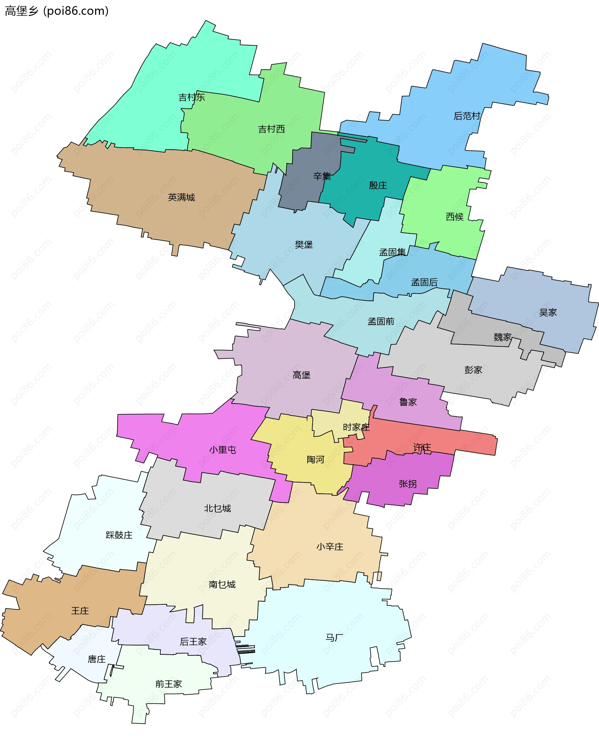 高堡乡边界地图(五级行政区划)