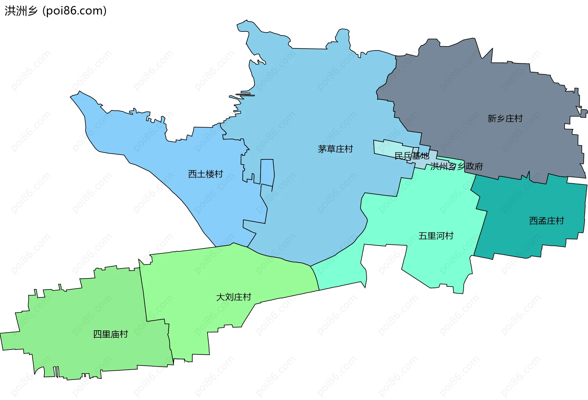 洪洲乡边界地图(五级行政区划)