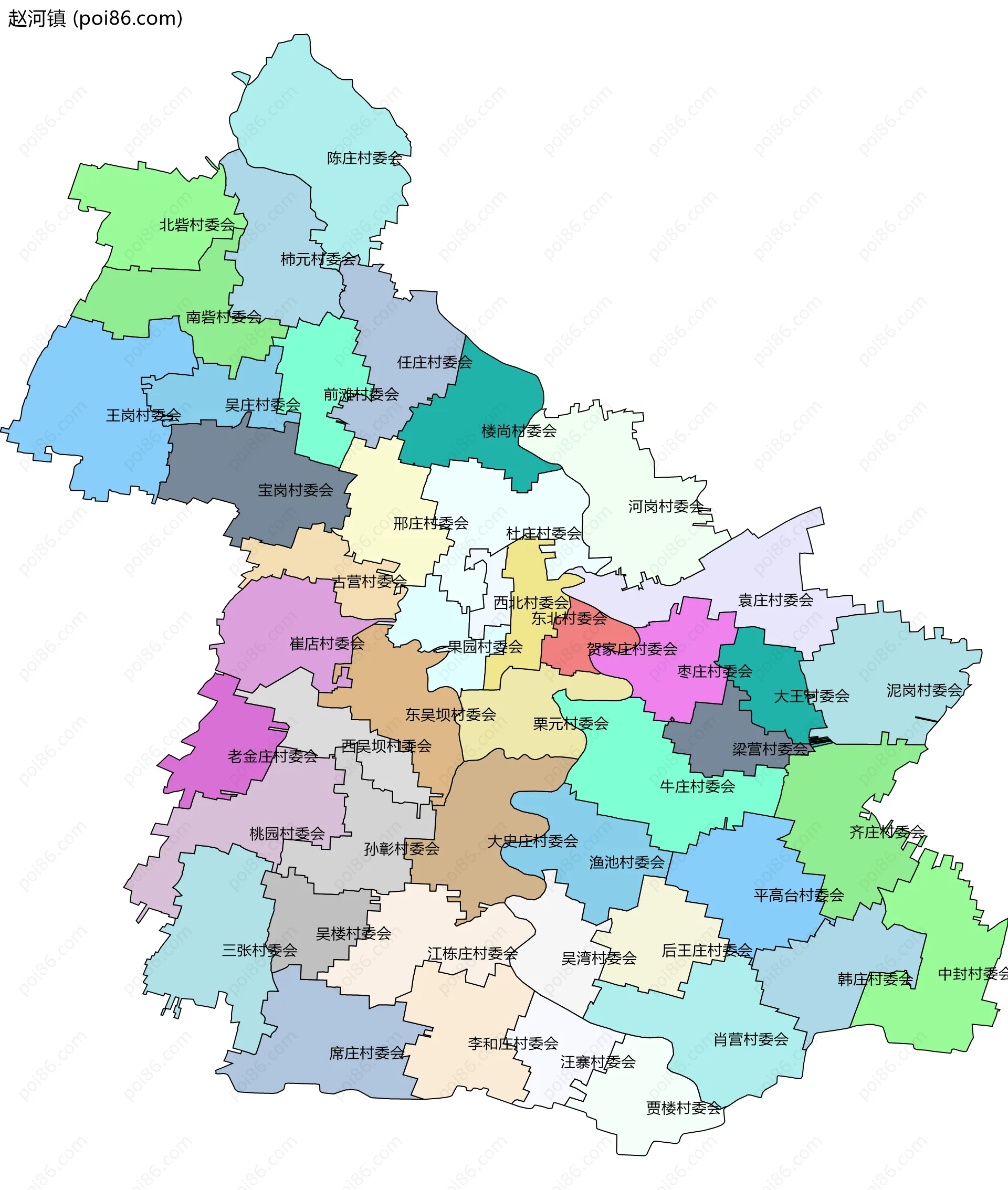 赵河镇边界地图(五级行政区划)