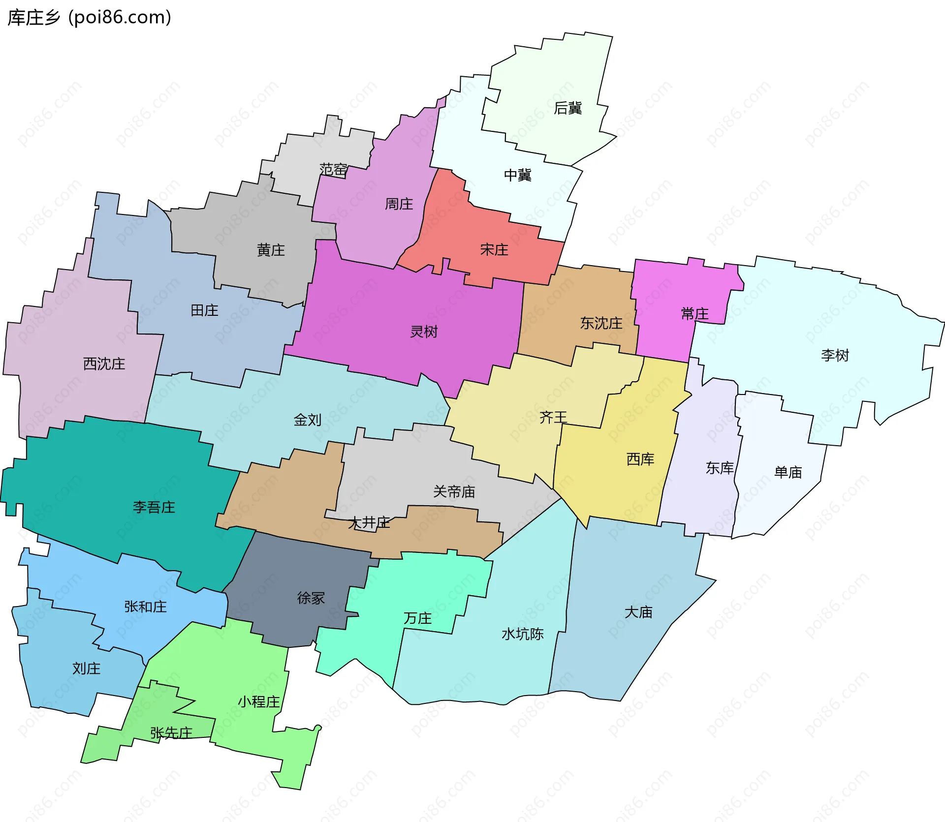 库庄乡边界地图(五级行政区划)