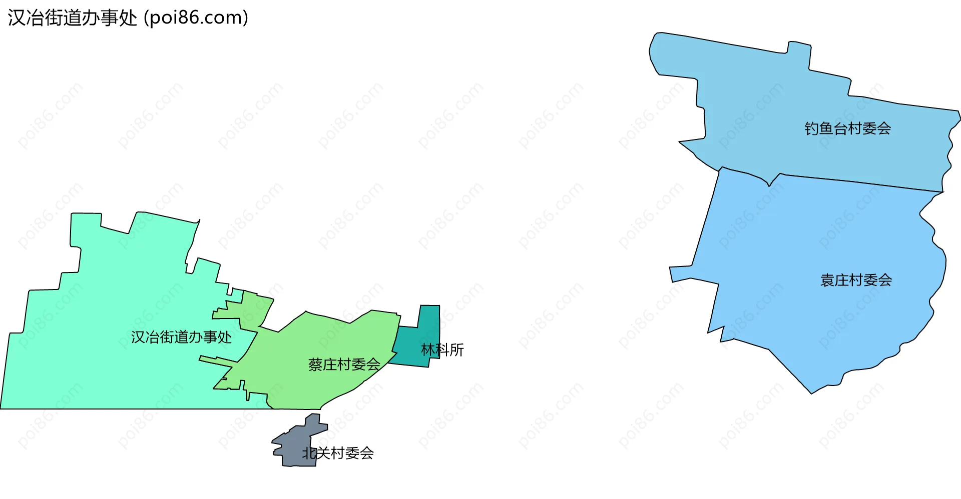 汉冶街道办事处边界地图(五级行政区划)