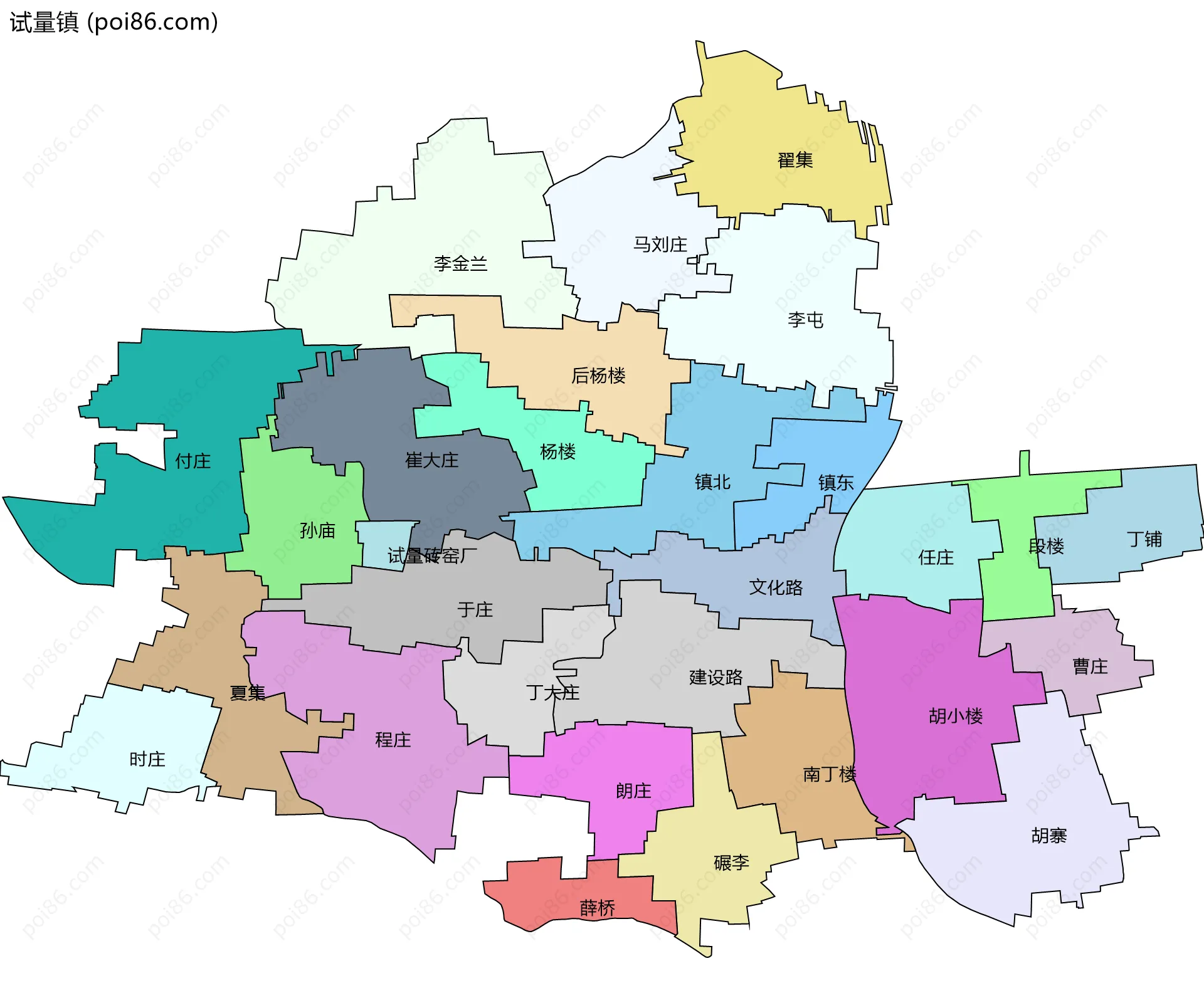 试量镇边界地图(五级行政区划)