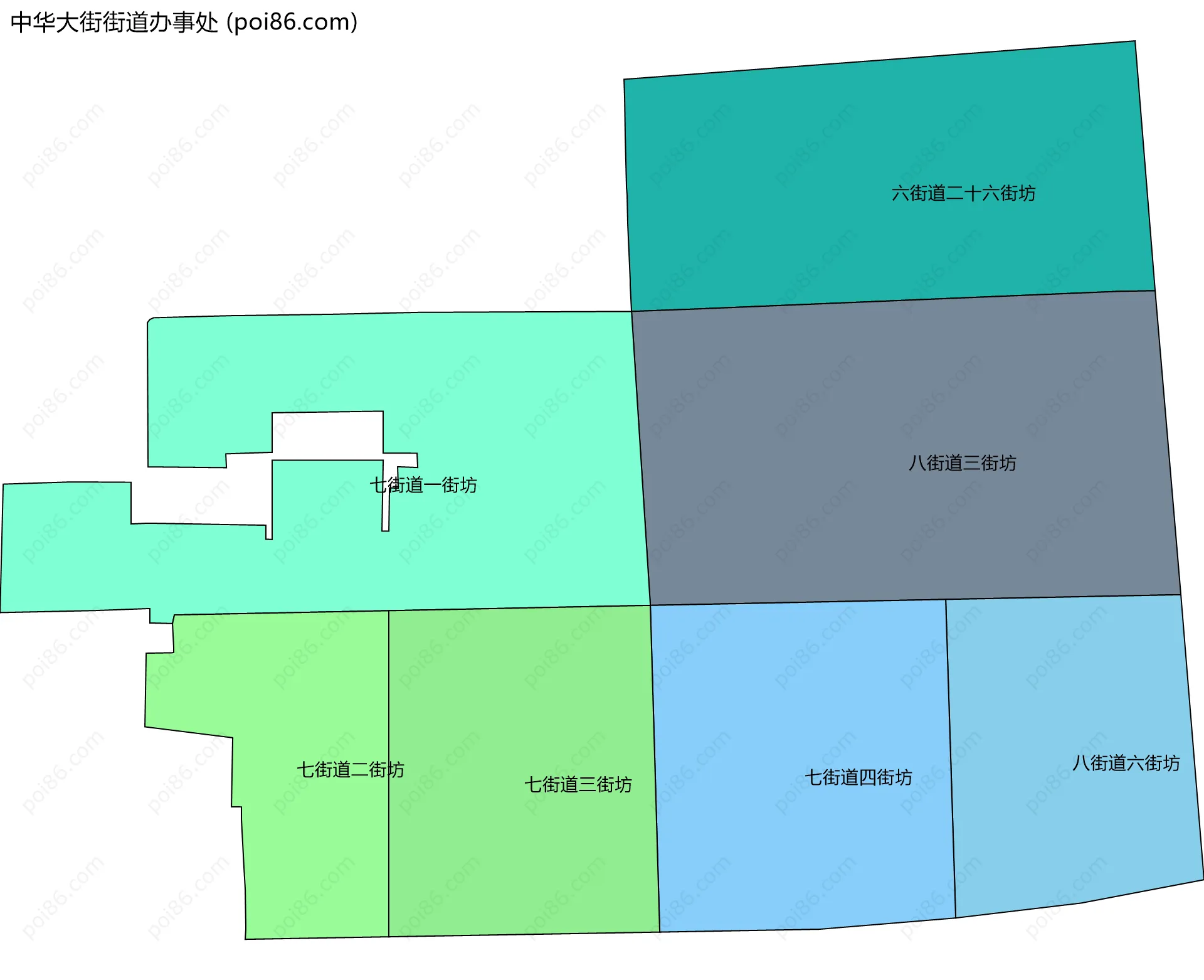 中华大街街道办事处边界地图(五级行政区划)