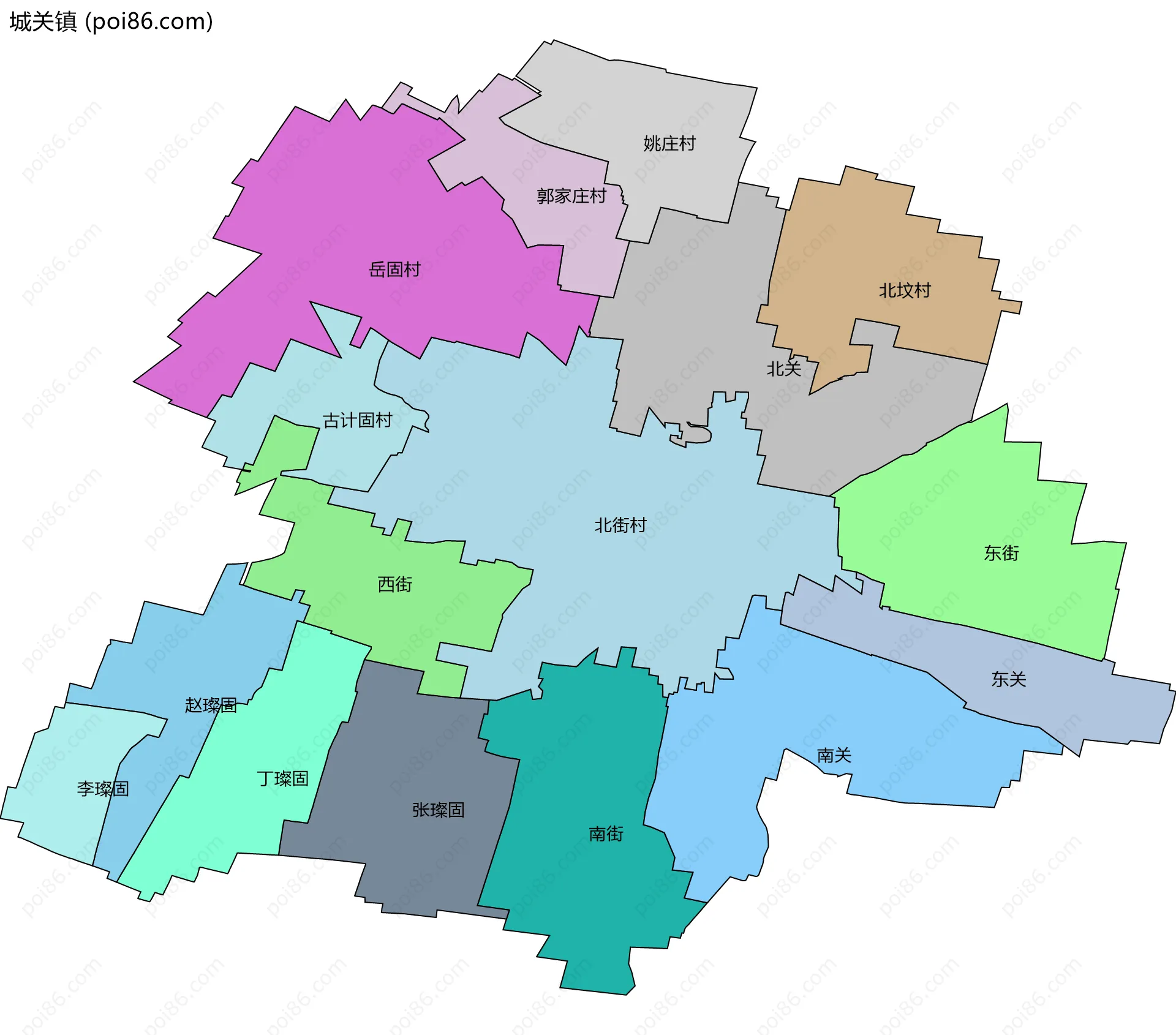 城关镇边界地图(五级行政区划)