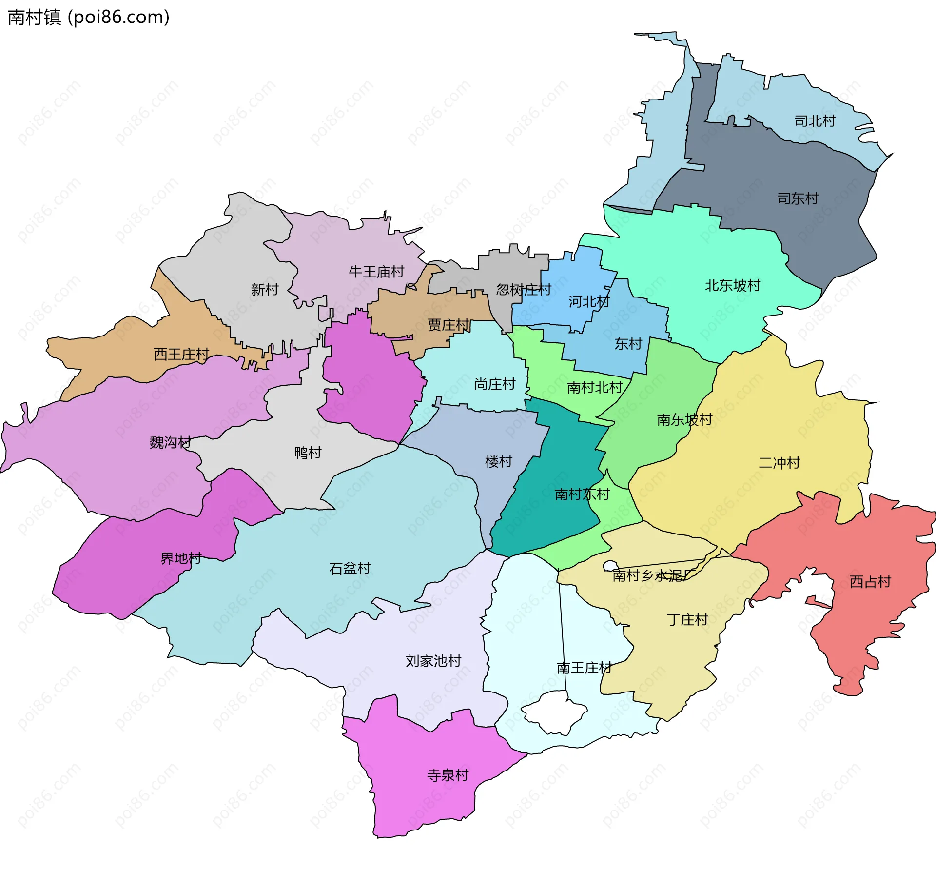 南村镇边界地图(五级行政区划)