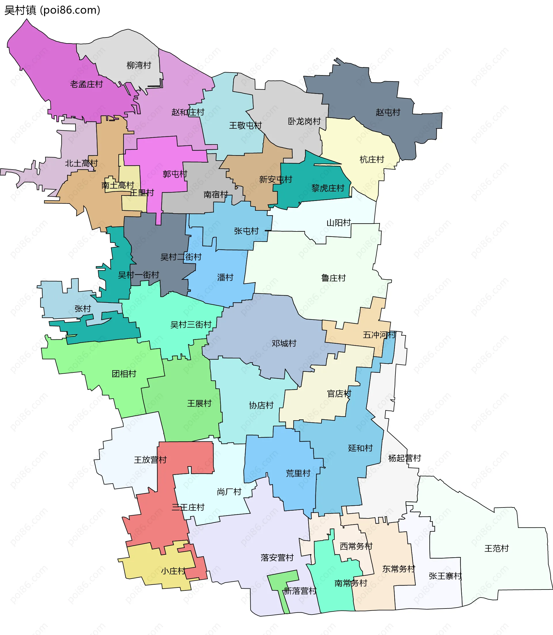 吴村镇边界地图(五级行政区划)