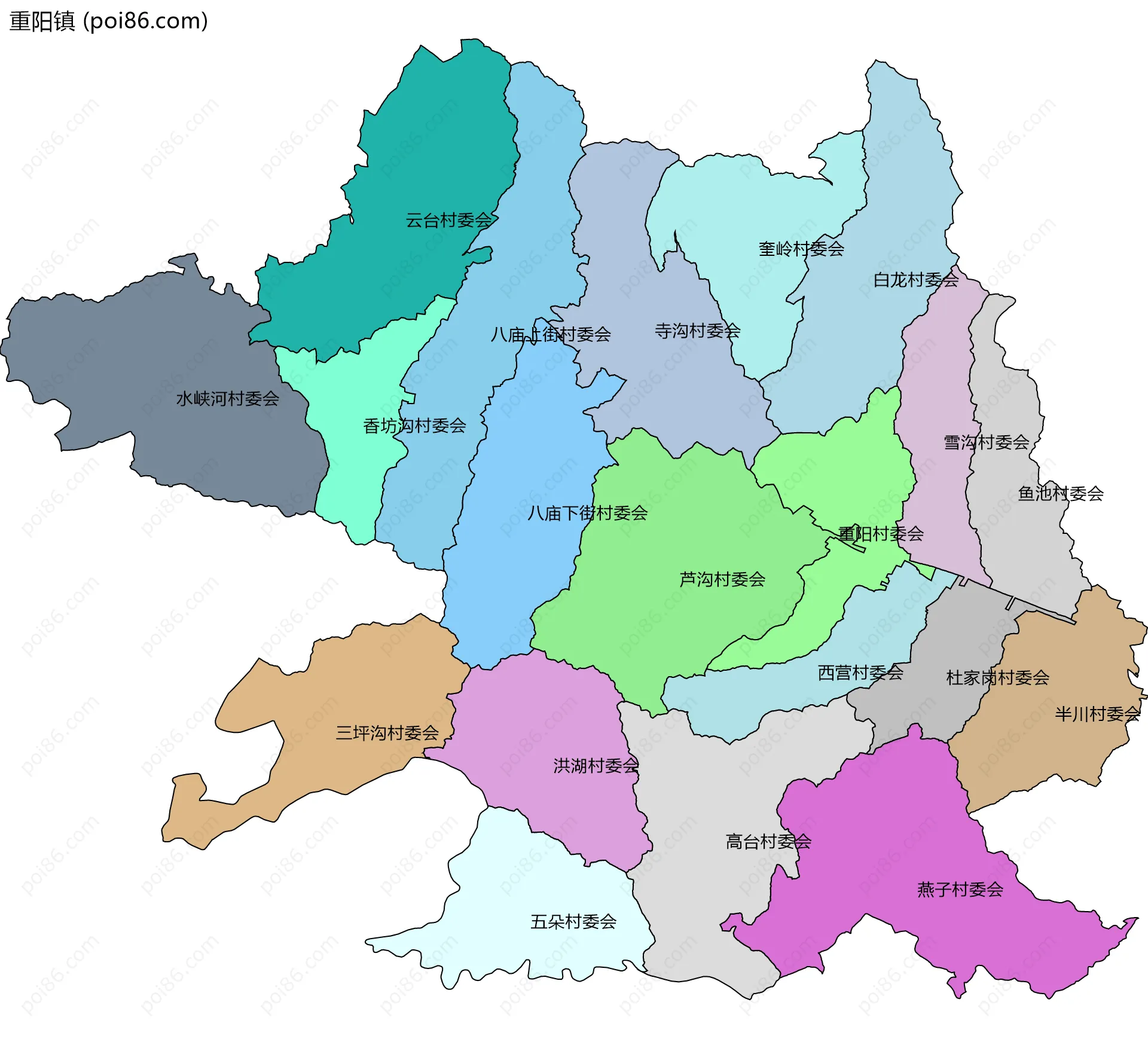 重阳镇边界地图(五级行政区划)