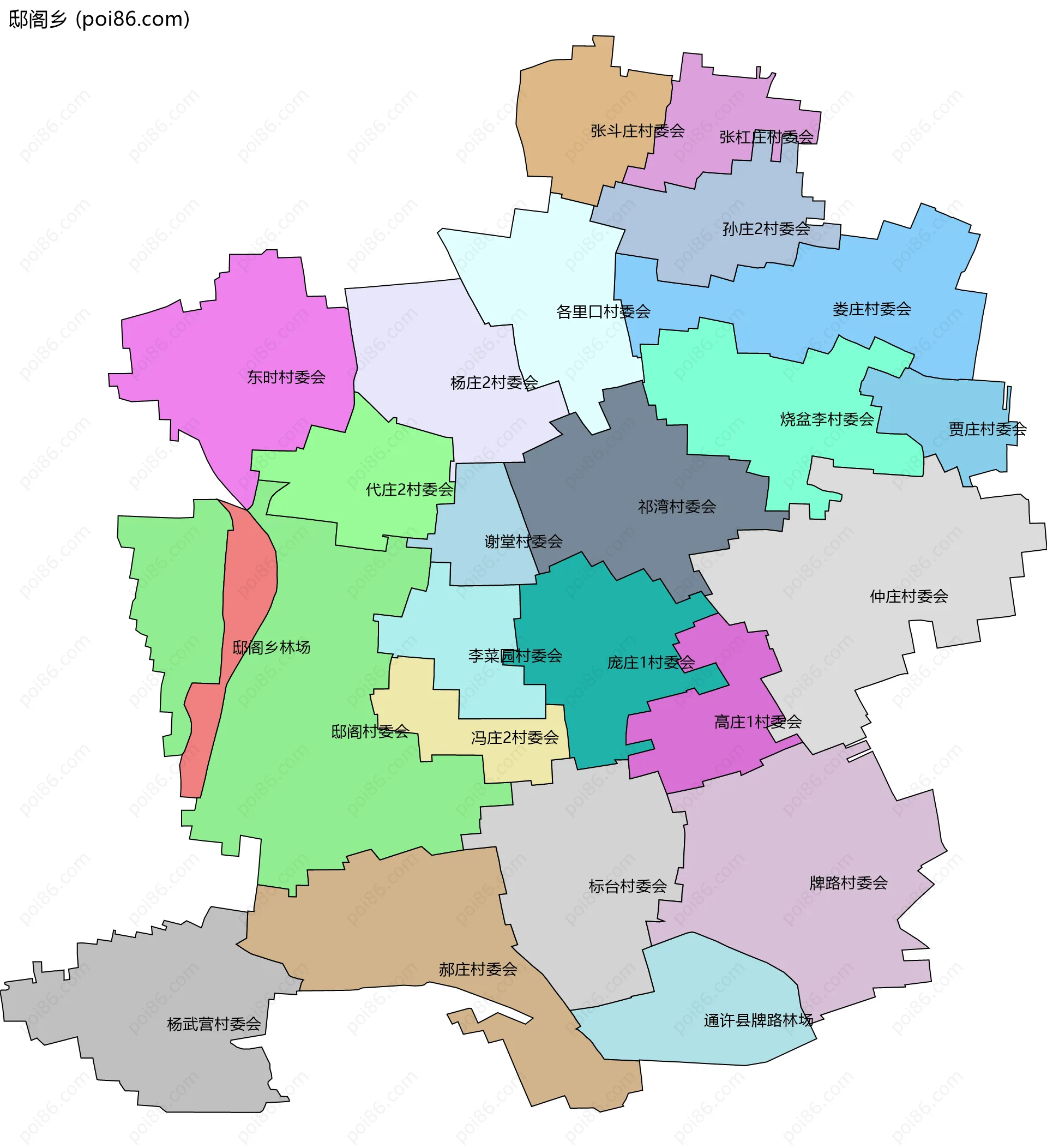 邸阁乡边界地图(五级行政区划)