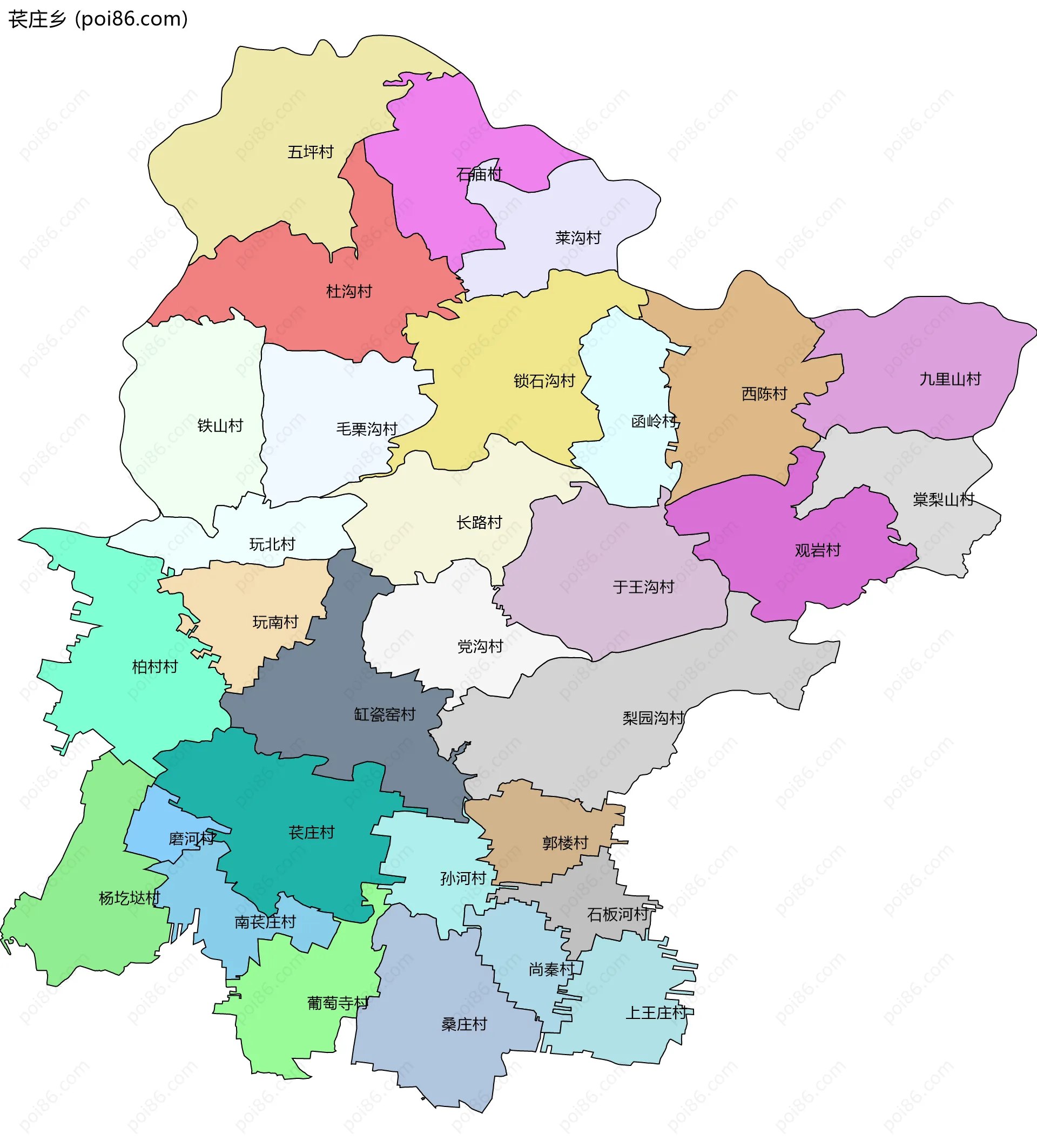 苌庄乡边界地图(五级行政区划)