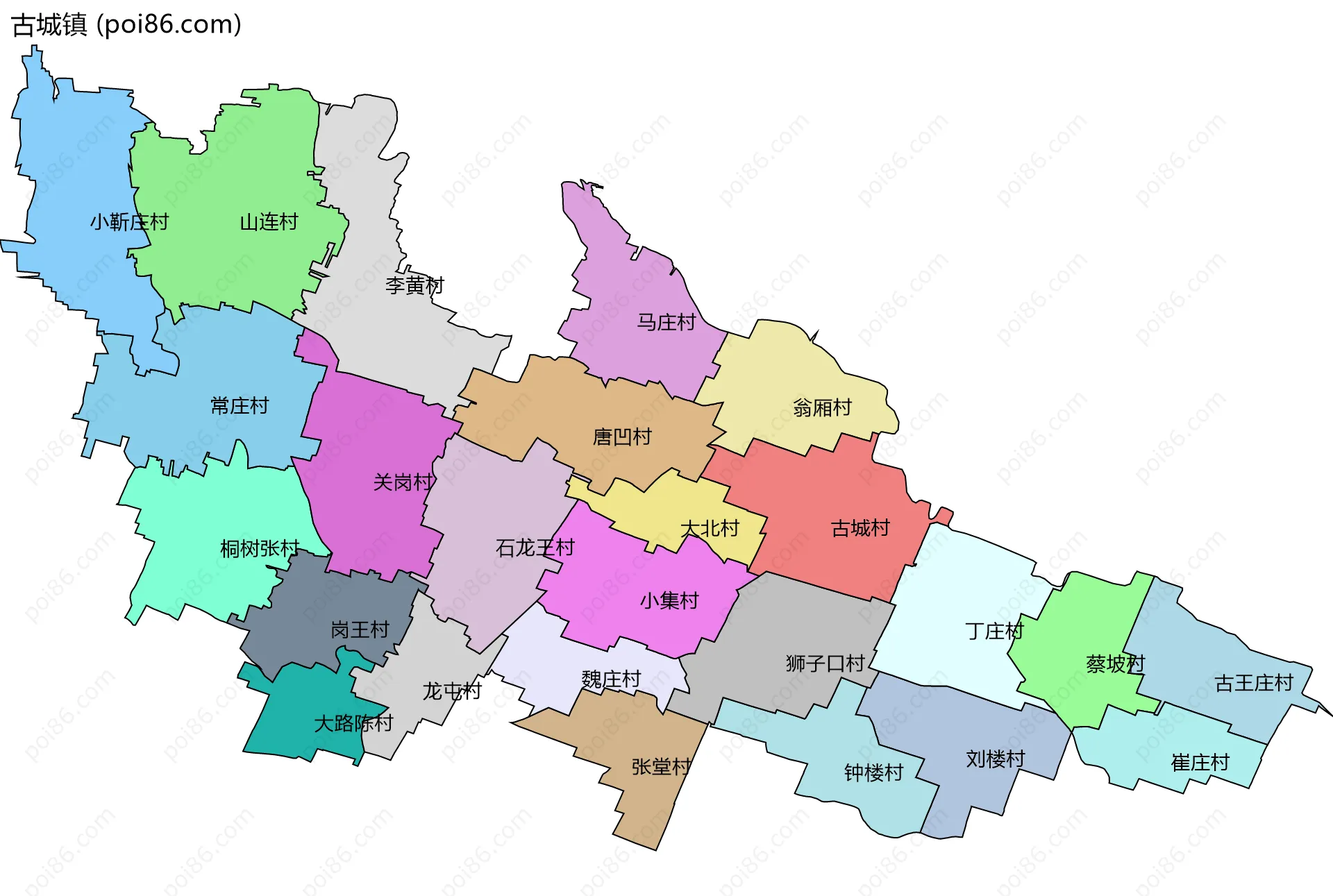 古城镇边界地图(五级行政区划)