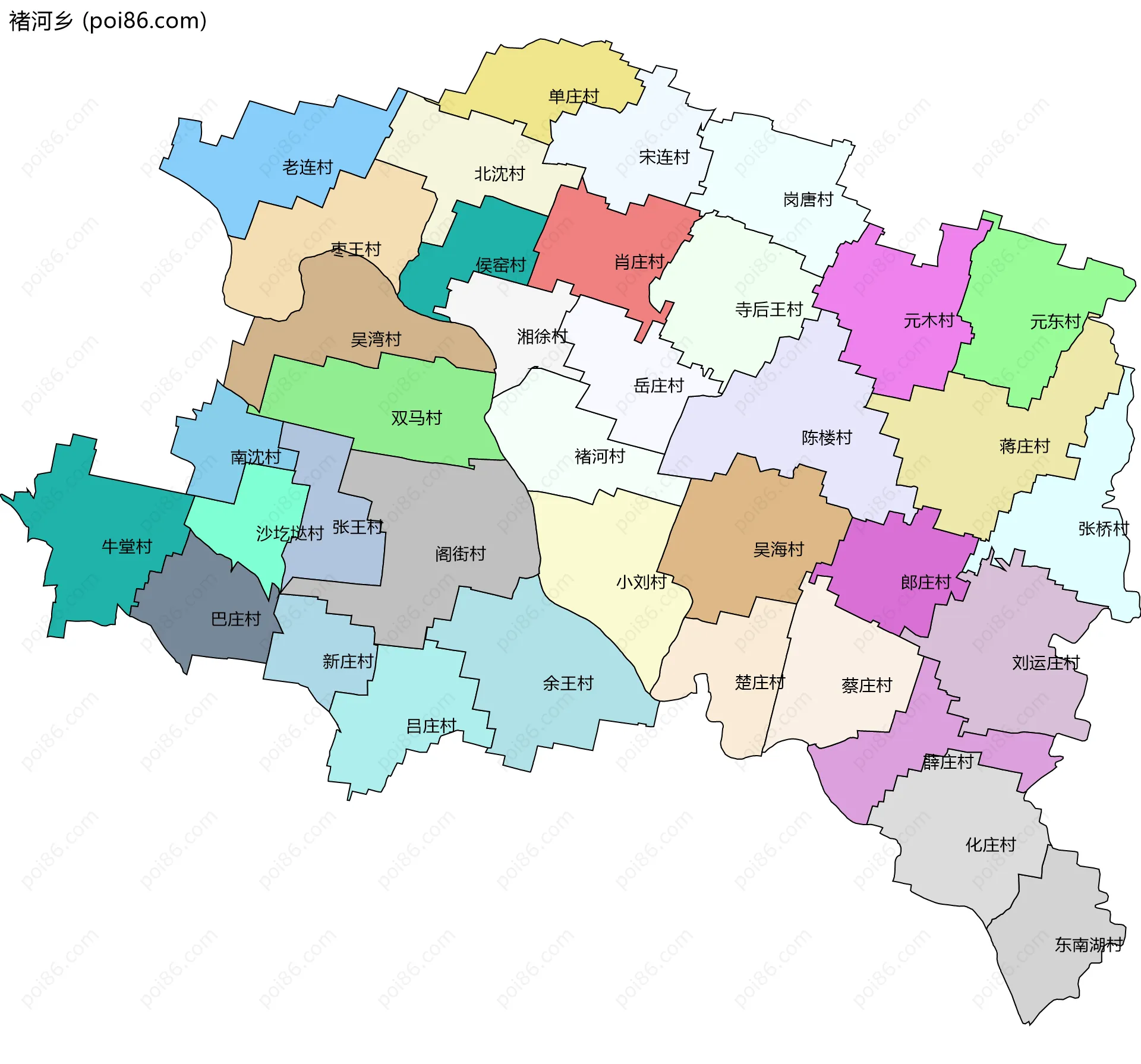 褚河乡边界地图(五级行政区划)