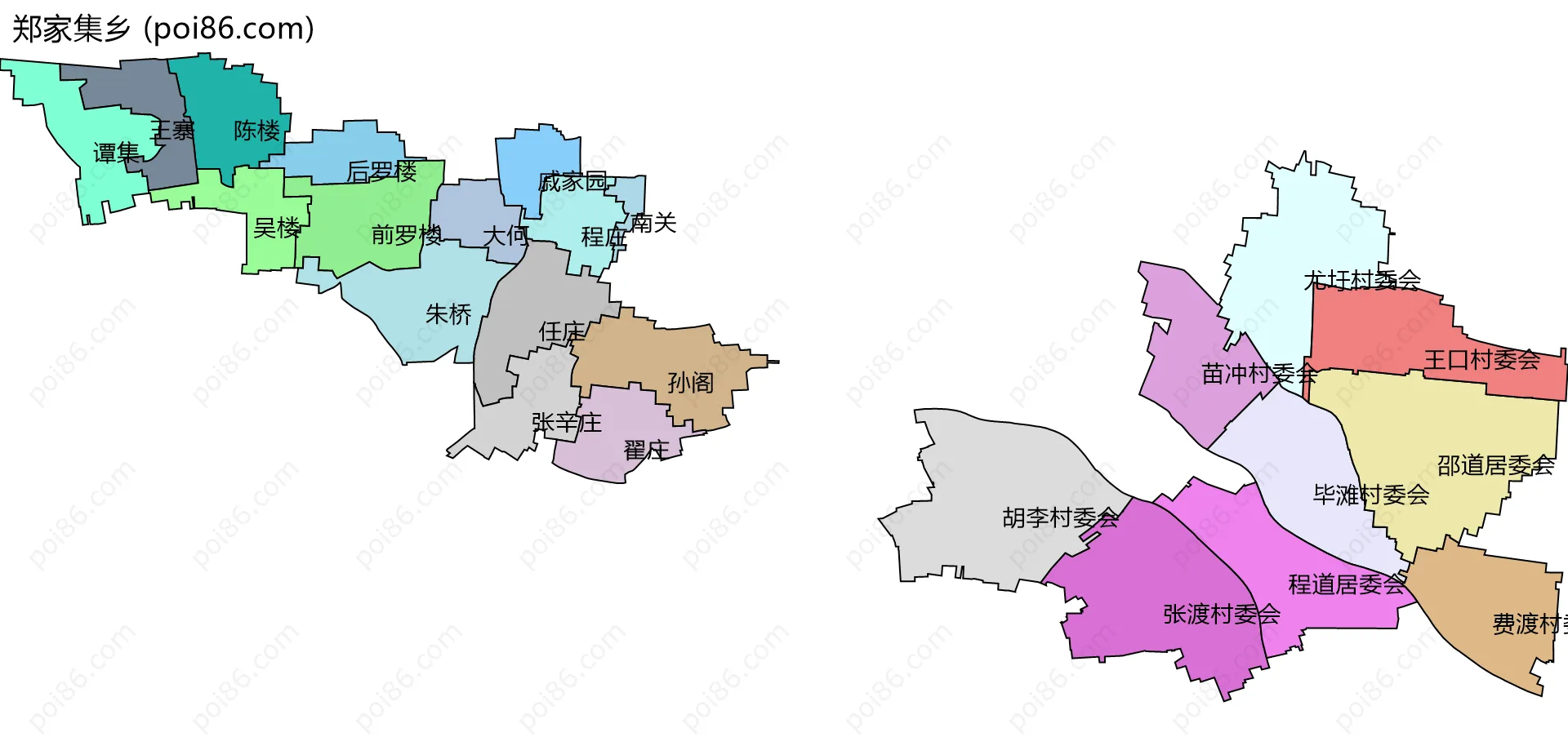 郑家集乡边界地图(五级行政区划)