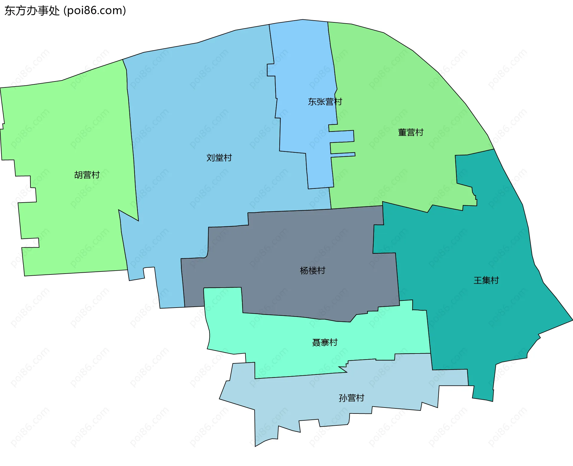 东方办事处边界地图(五级行政区划)