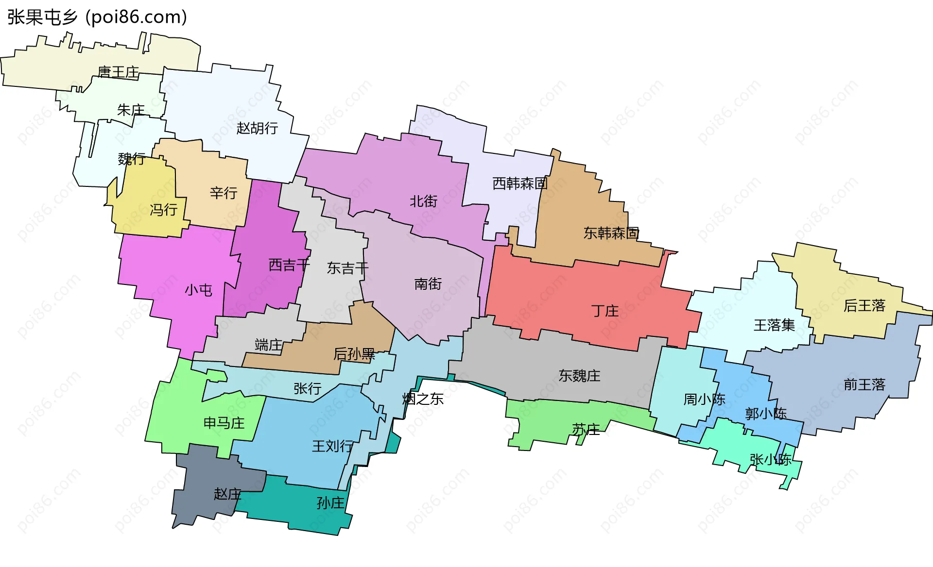 张果屯乡边界地图(五级行政区划)