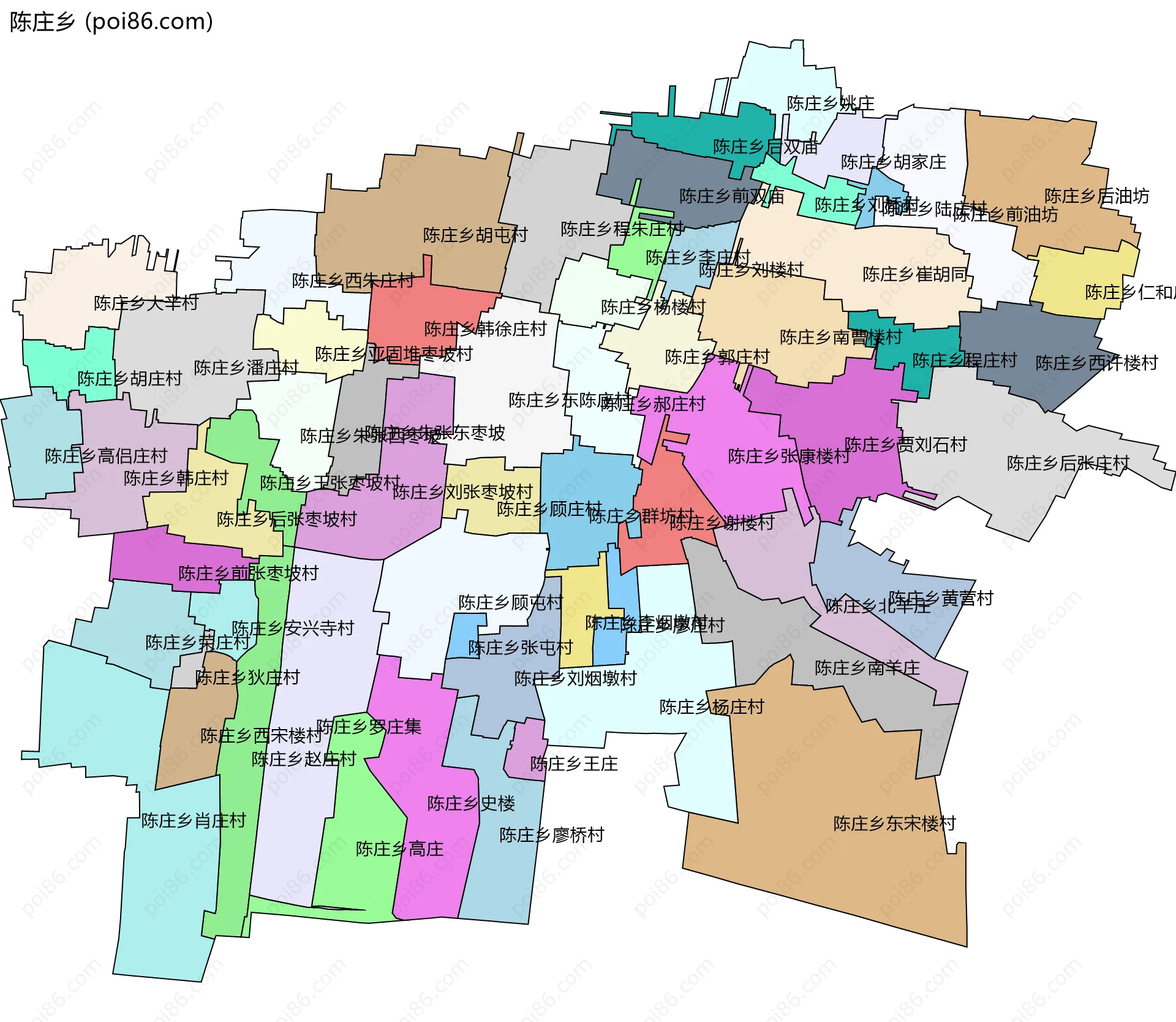 陈庄乡边界地图(五级行政区划)