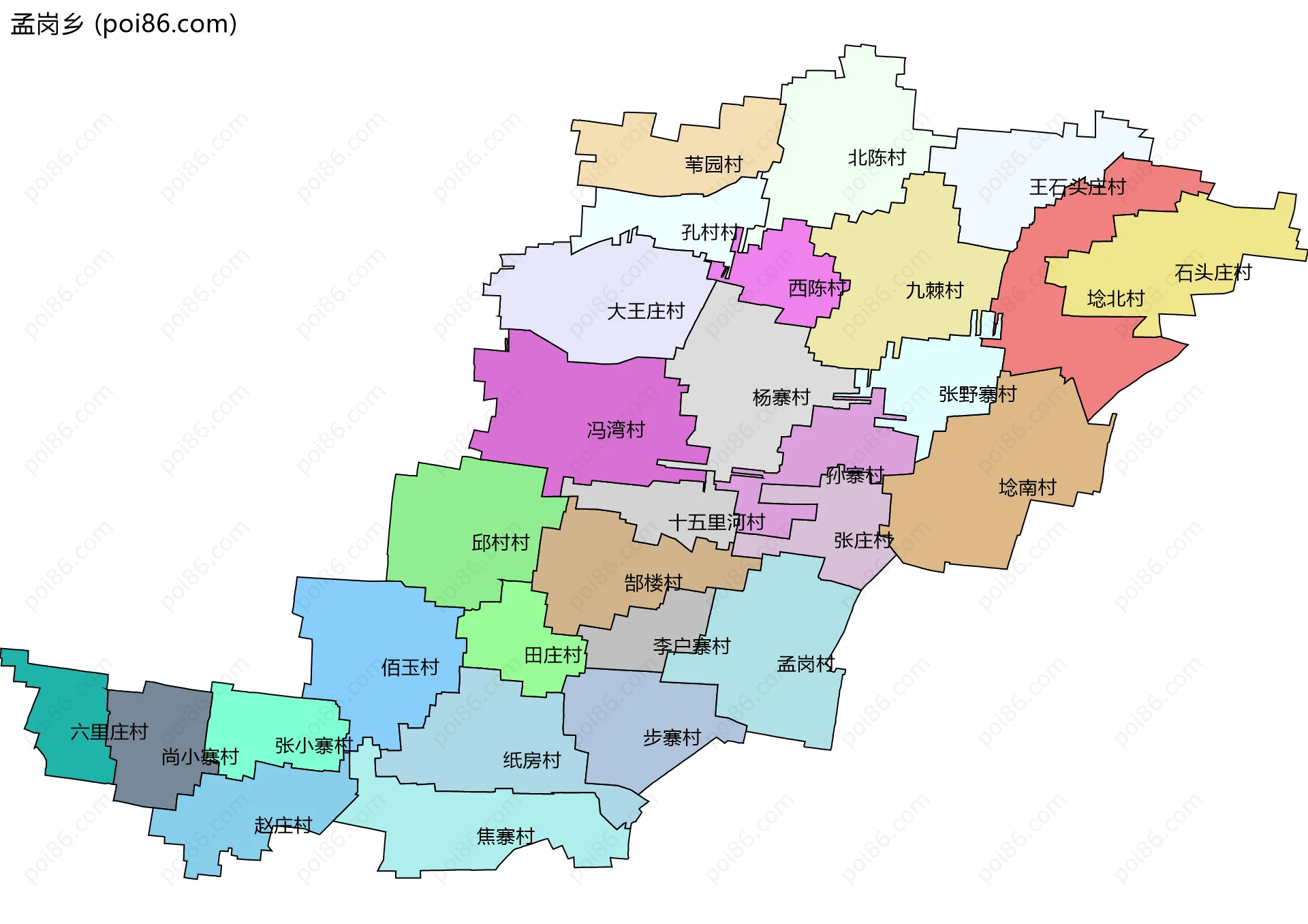 孟岗乡边界地图(五级行政区划)