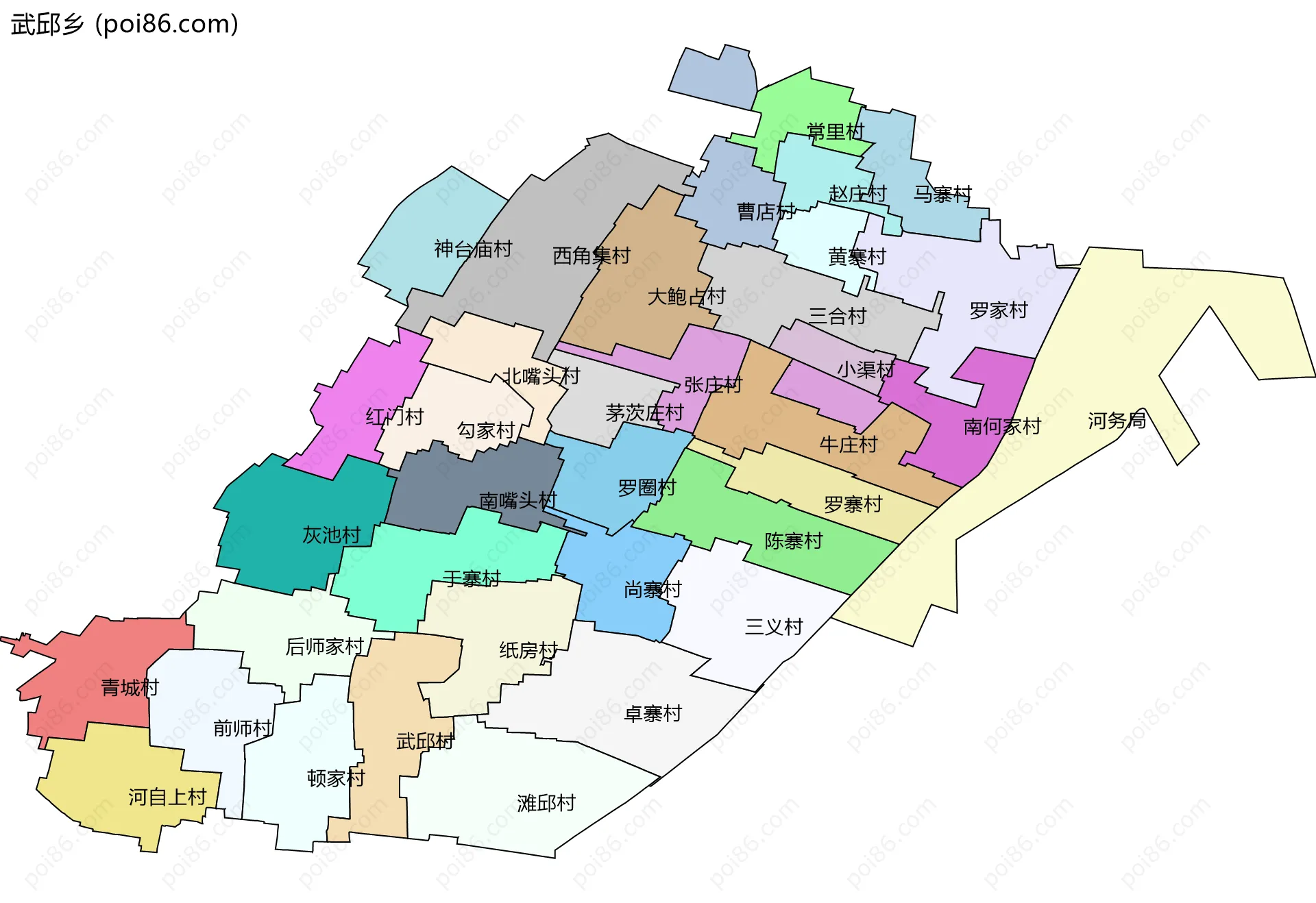 武邱乡边界地图(五级行政区划)