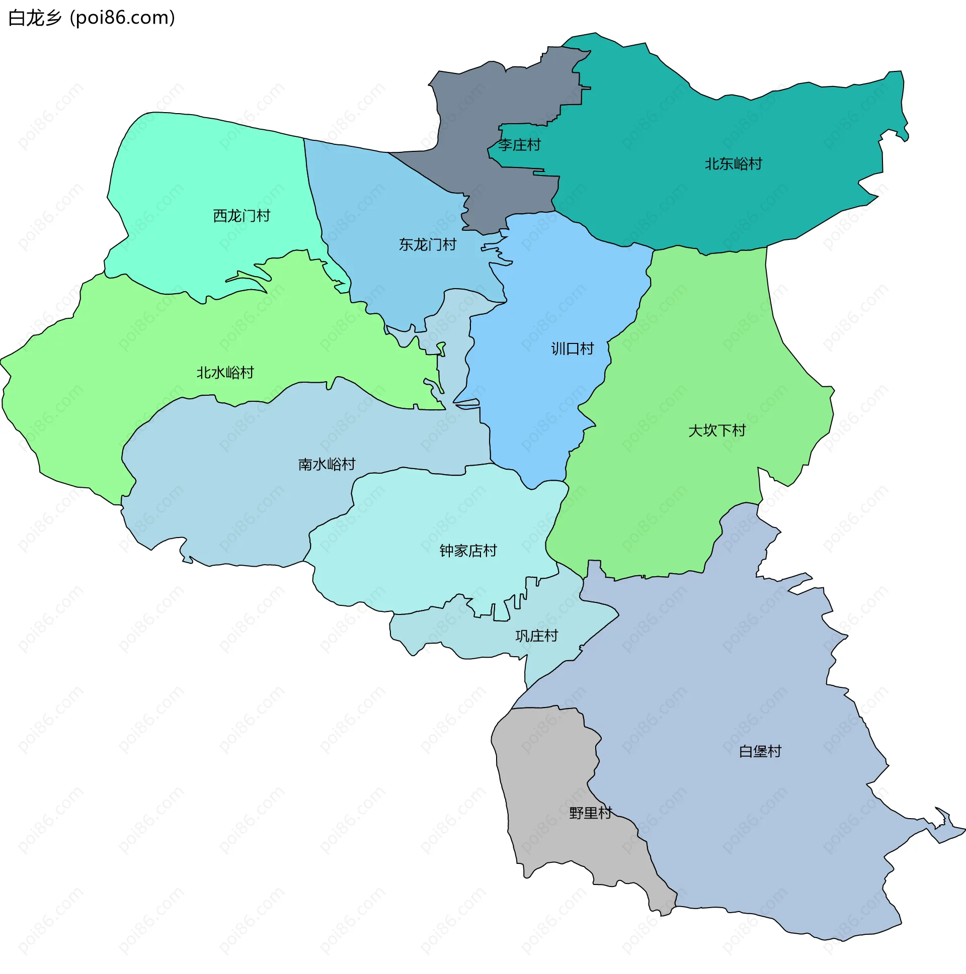 白龙乡边界地图(五级行政区划)