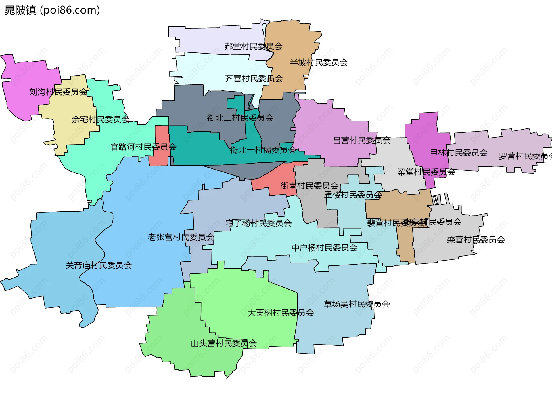 晁陂镇边界地图(五级行政区划)