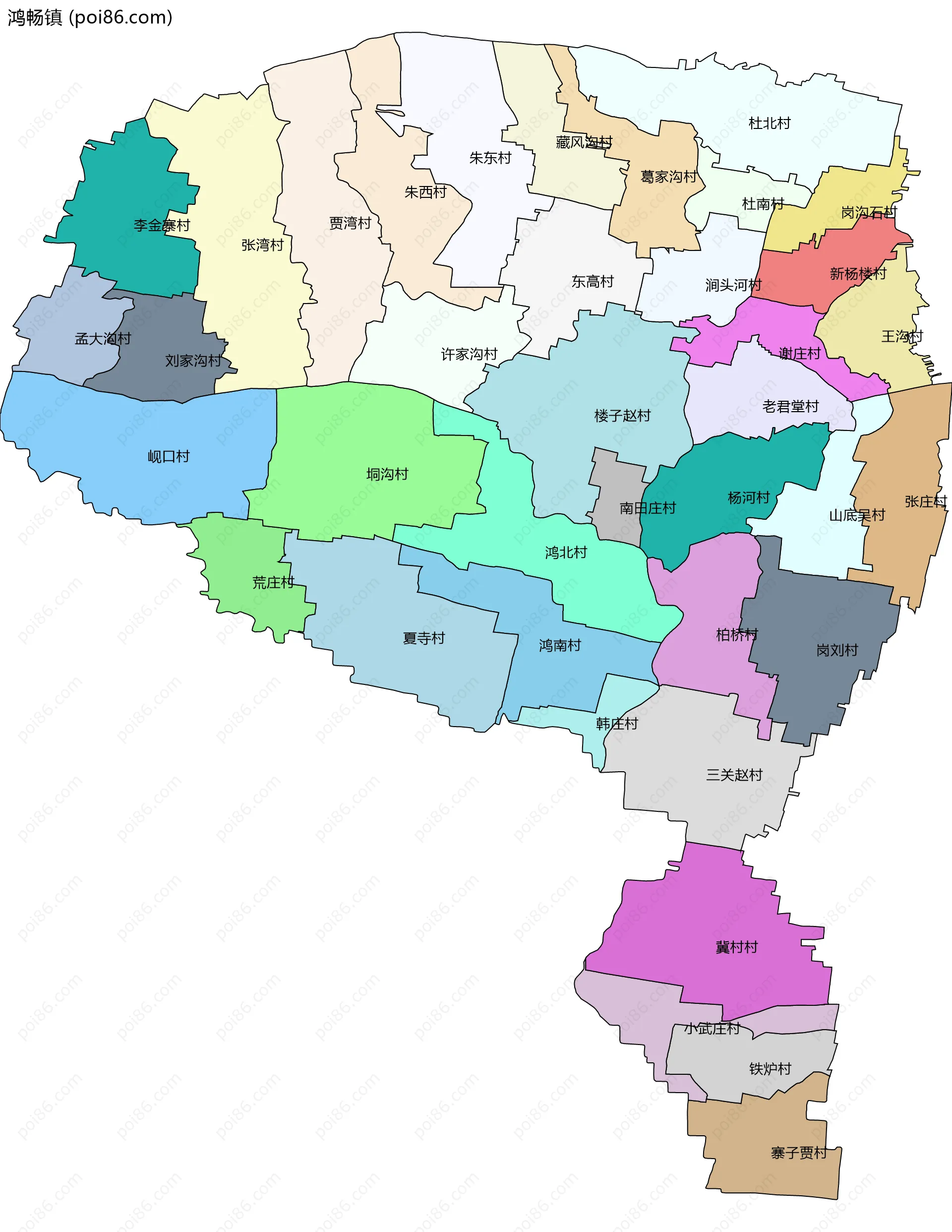 鸿畅镇边界地图(五级行政区划)