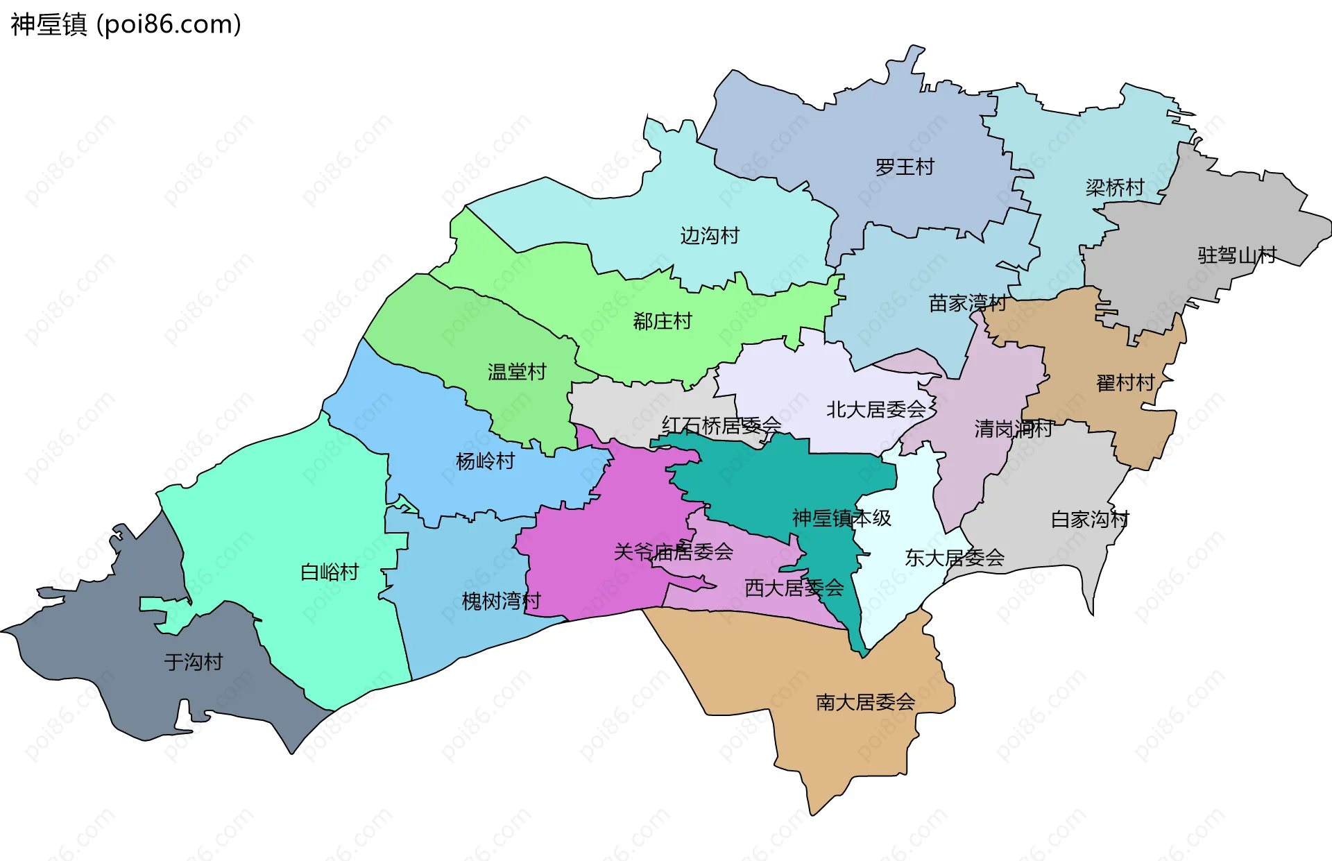 神垕镇边界地图(五级行政区划)