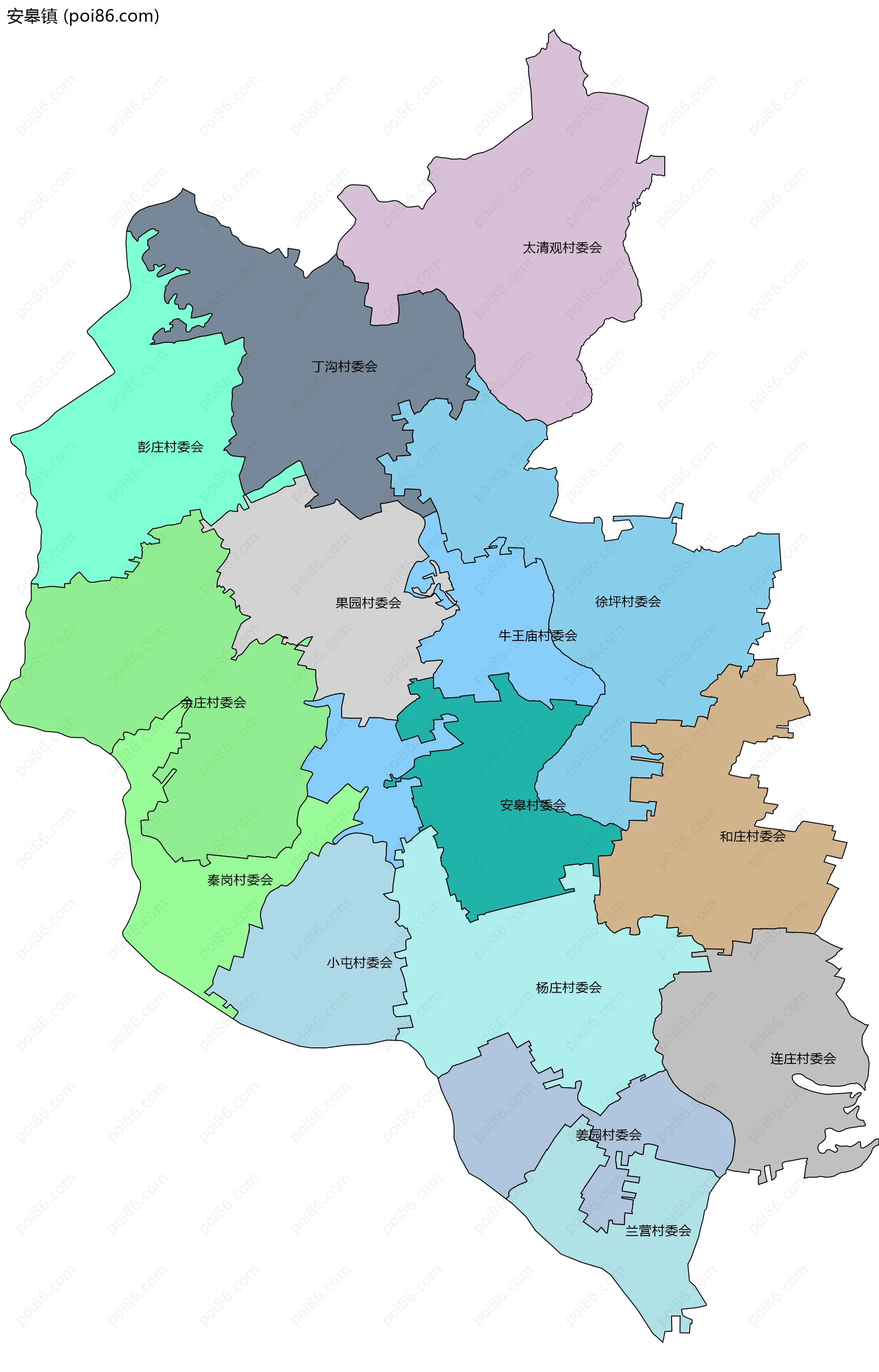 安皋镇边界地图(五级行政区划)